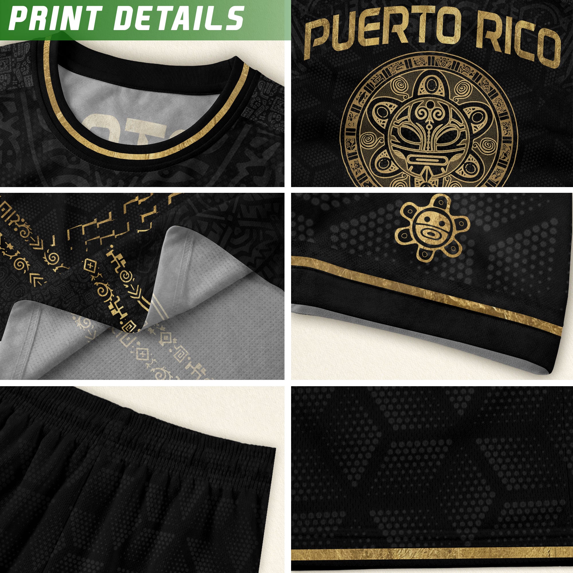 Puerto Rico Soccer Jersey - Elite Black Gold Taino Sun & Shield Heritage Jersey
