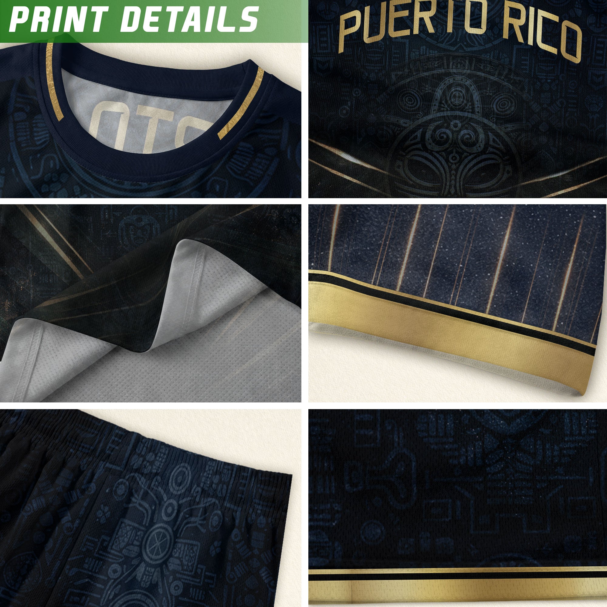 Puerto Rico Soccer Jersey - Elite Navy Gold V-Line Taino Heritage Sportswear
