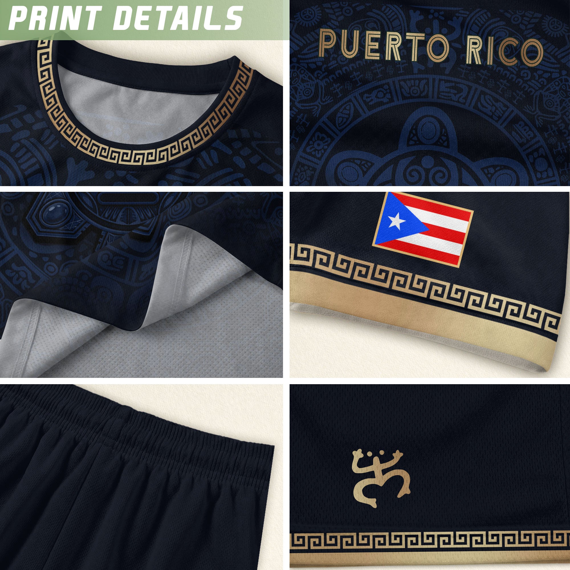 Puerto Rico Soccer Jersey Navy Gold Taino Sun Pattern National Pride Gear