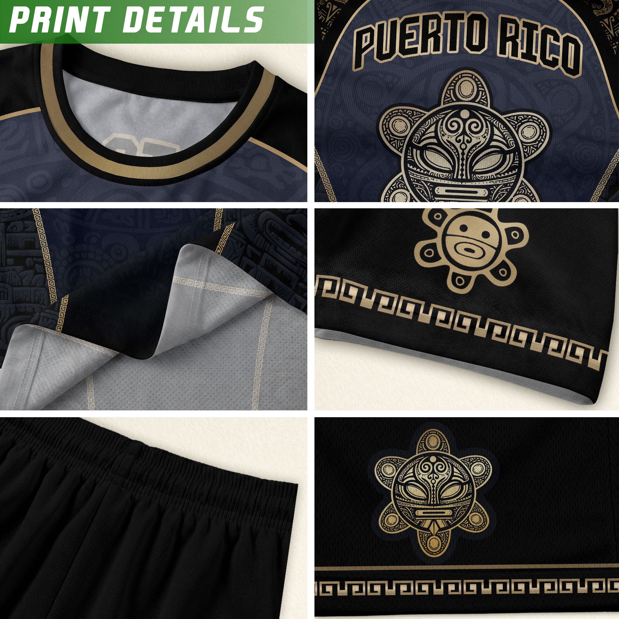 Puerto Rico Heritage Navy Gold Taino Graphic Pattern Coqui Pride Soccer Jersey