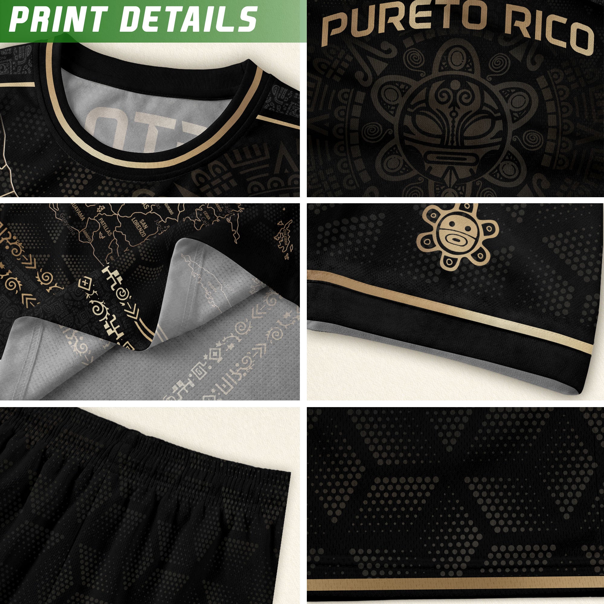 Puerto Rico Heritage Orgullo Boricua Black Gold Detailed Island Map Coqui Soccer Jersey