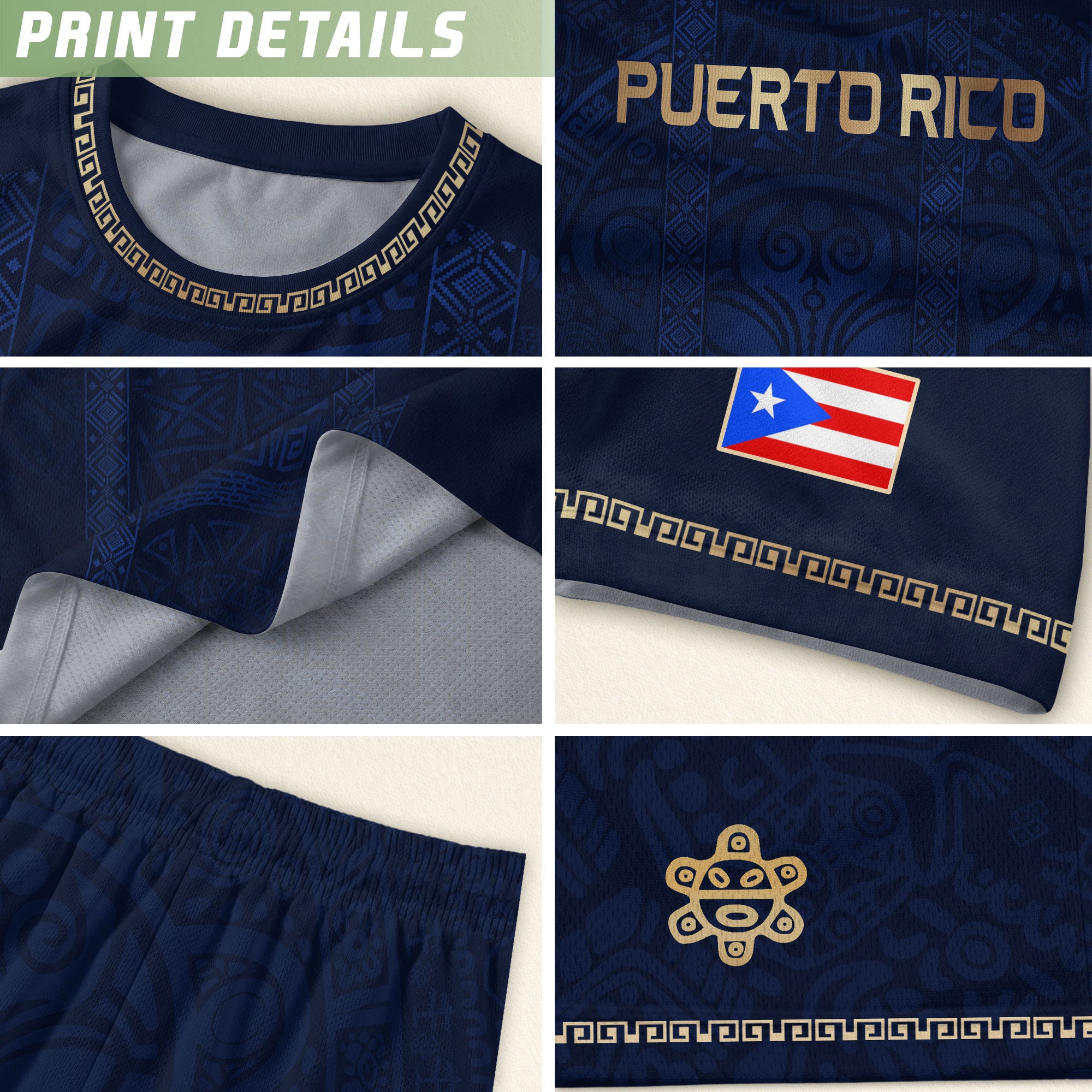 Camiseta de fútbol con máscara taína boricua azul marino de Puerto Rico, bandera tribal, orgullo nacional
