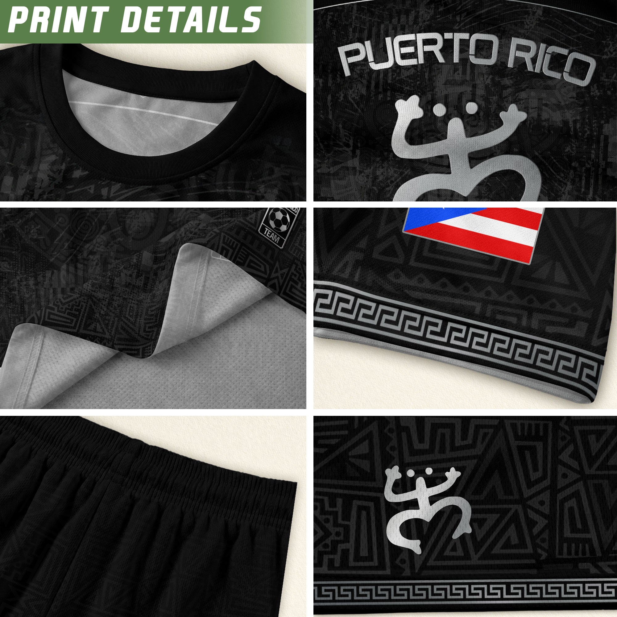 Black Puerto Rico Soccer Jersey Taino Tribal Design & Coqui Emblem Edition