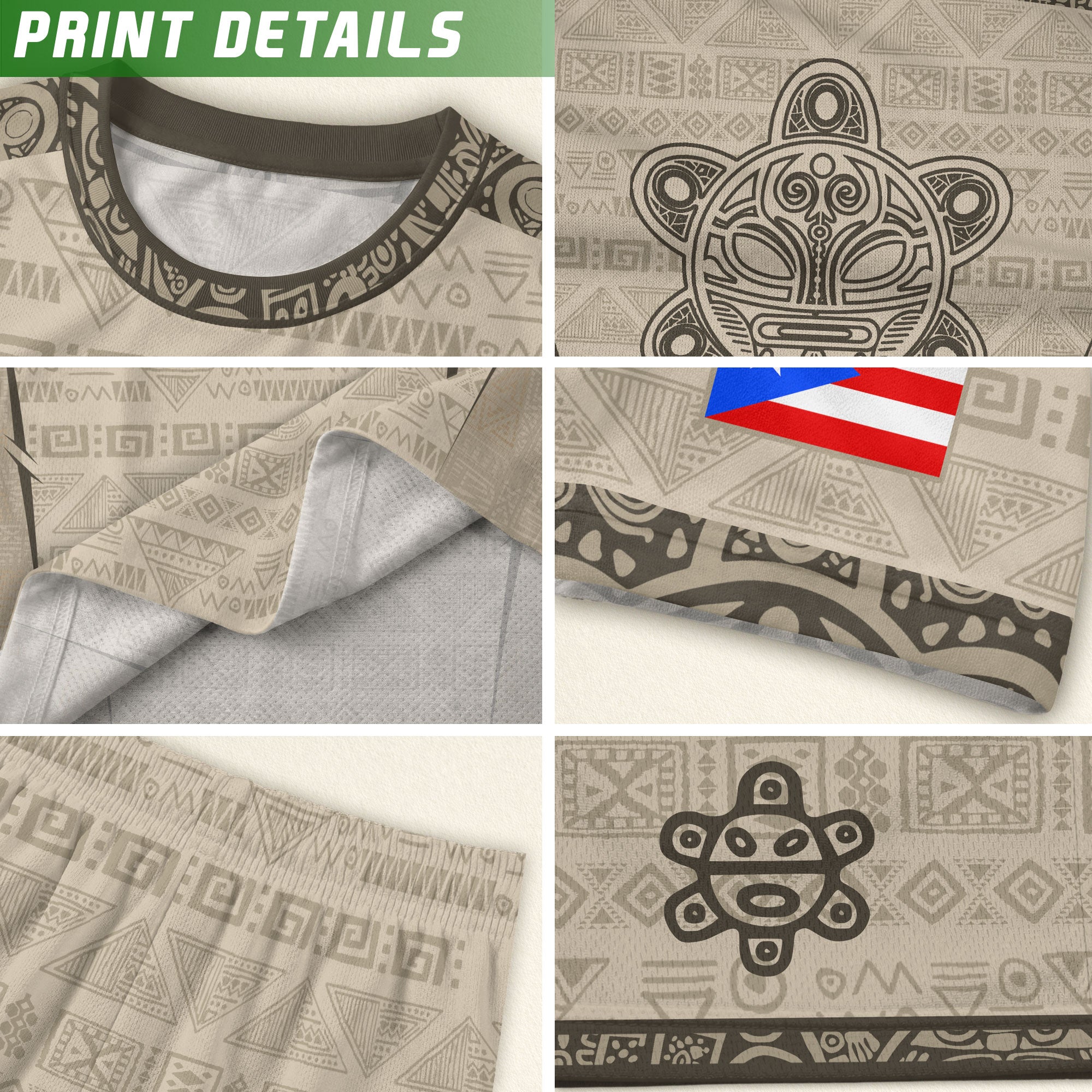 Puerto Rico Soccer Jersey Sandstone - Taino Sun Tribal Pattern - Beige Football Shirt