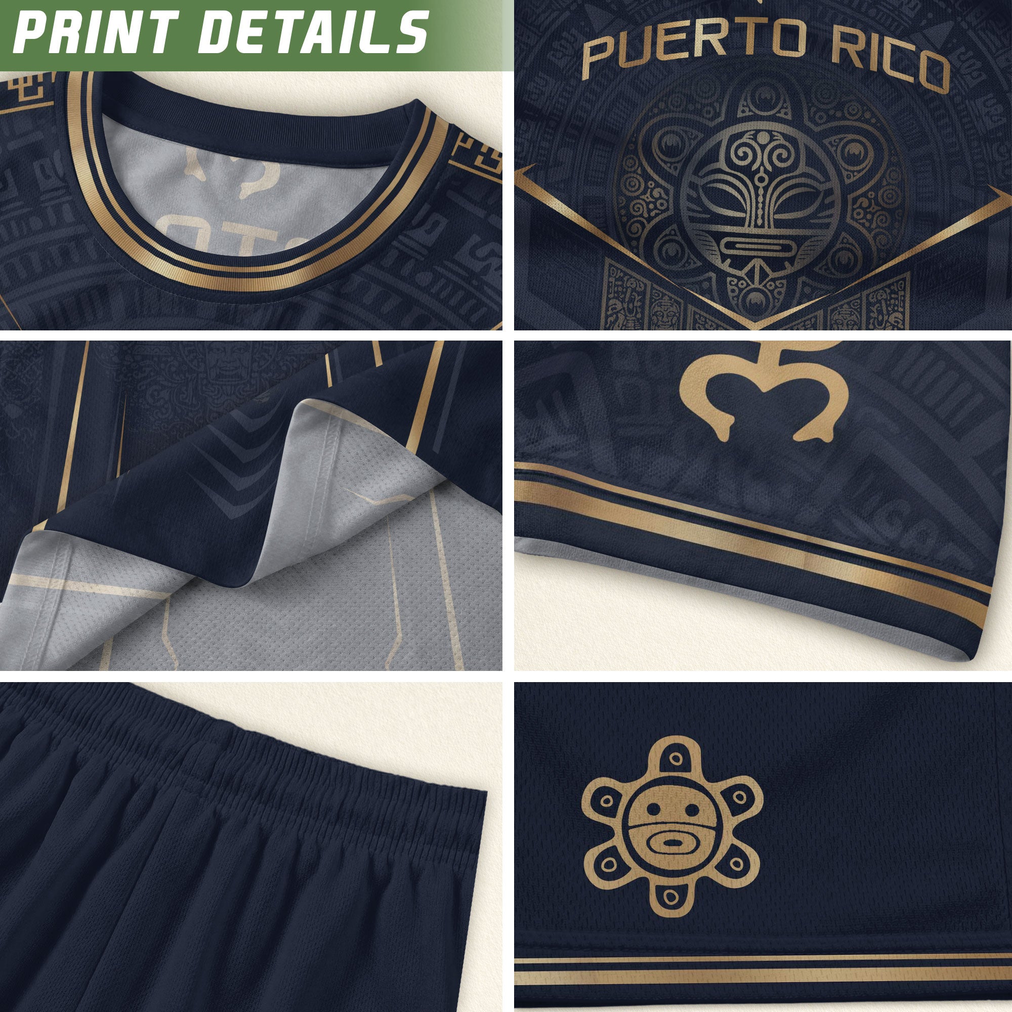 Puerto Rico Soccer Jersey - Navy Gold Taino Coqui Frog Crest Heritage Football Shirt