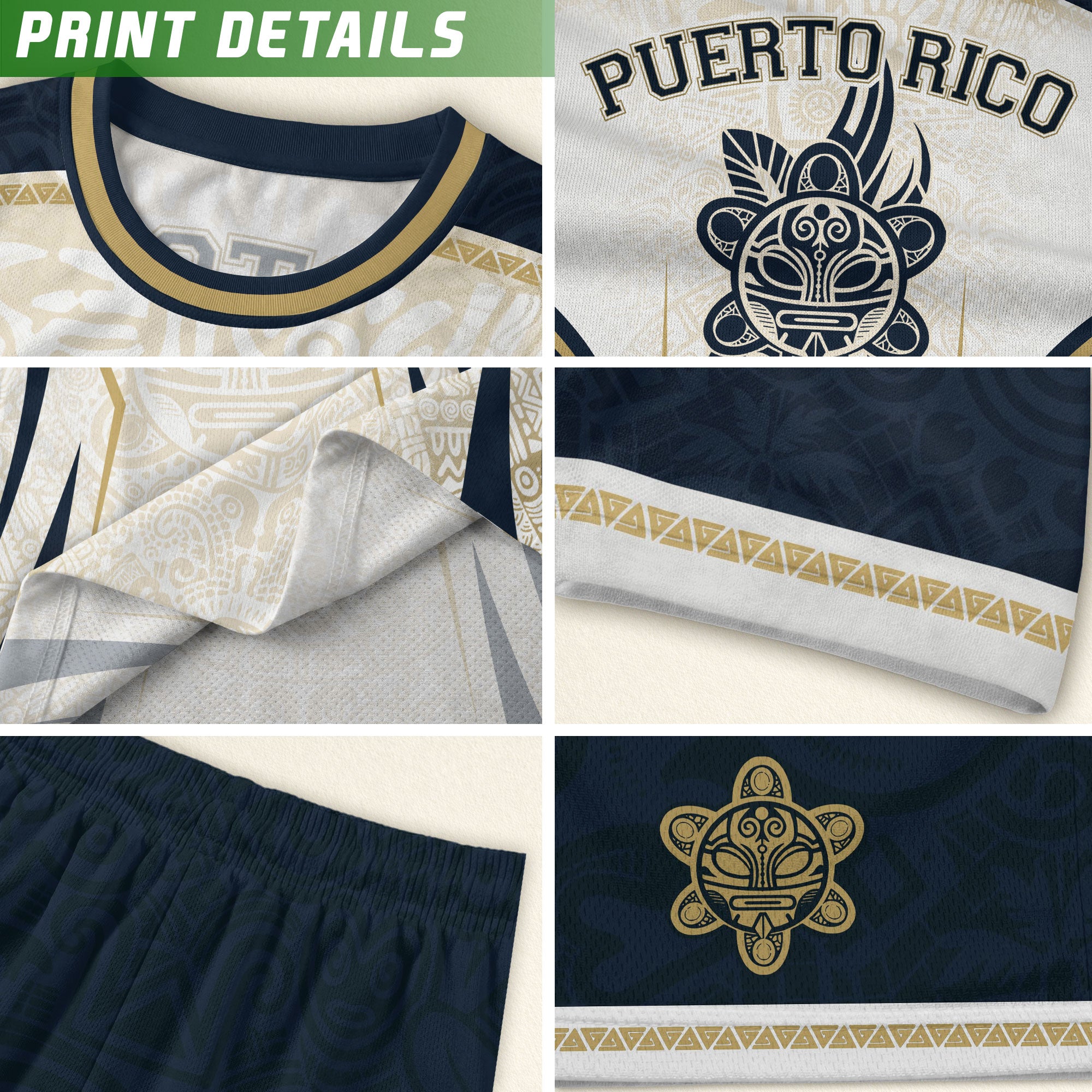 Puerto Rico Soccer Jersey Navy White Taino Coqui Flag PR Football Shirt Heritage