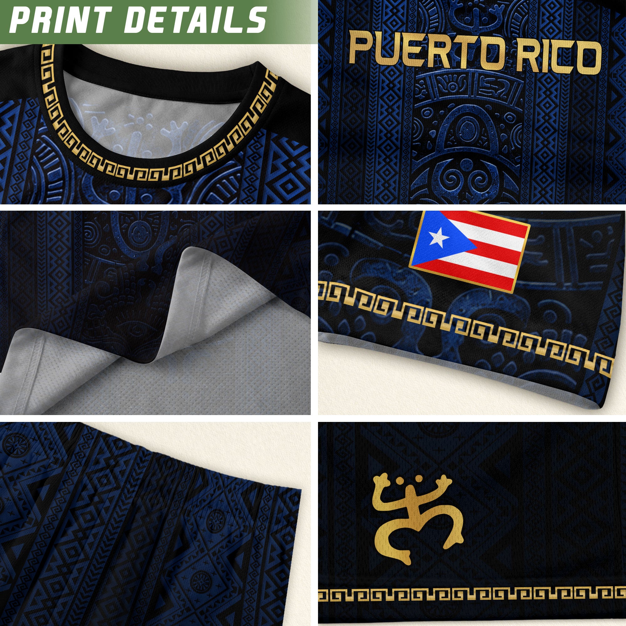 Camiseta de fútbol con máscara taína boricua azul marino de Puerto Rico, bandera tribal, orgullo nacional