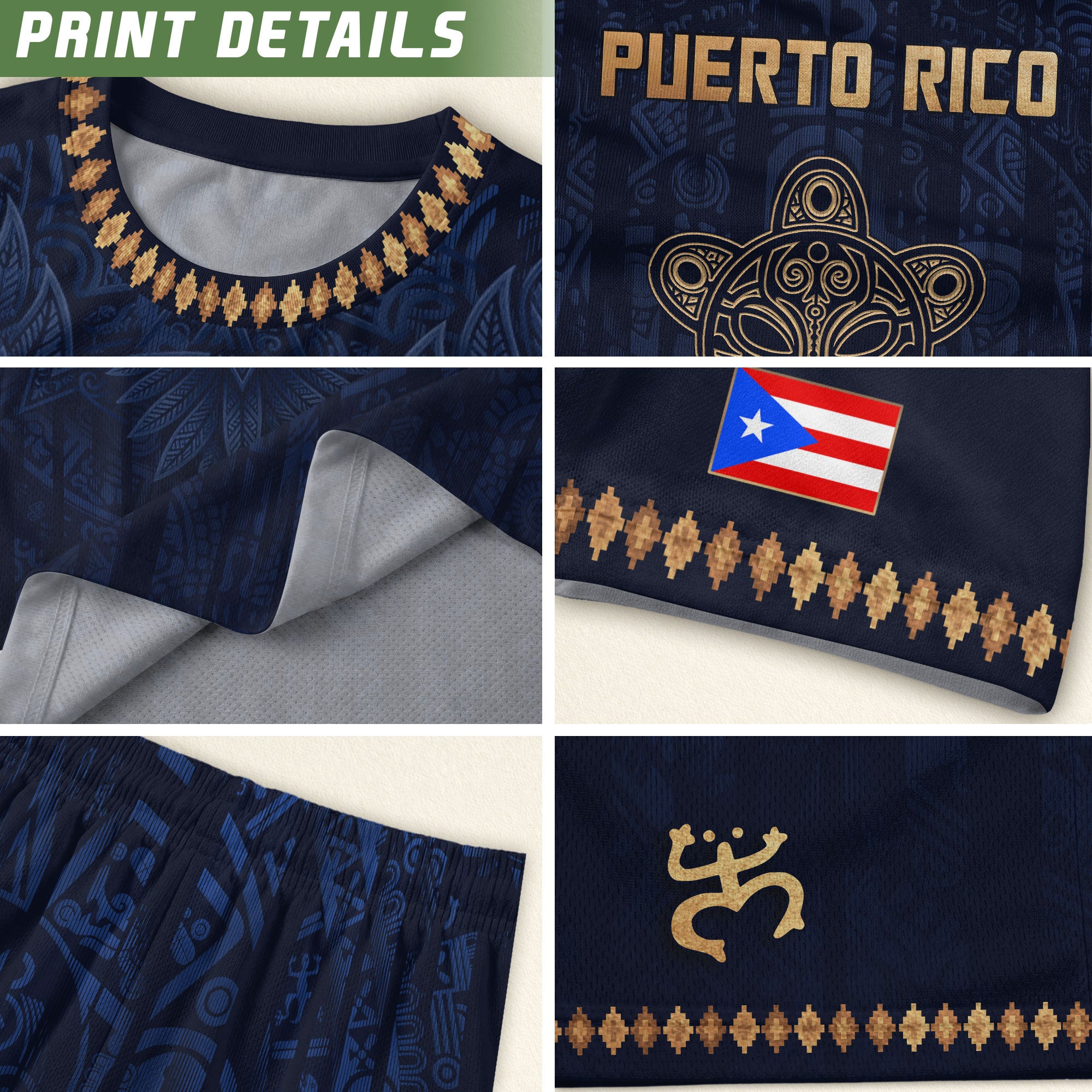 Camiseta de fútbol con máscara taína boricua azul marino de Puerto Rico, bandera tribal, orgullo nacional