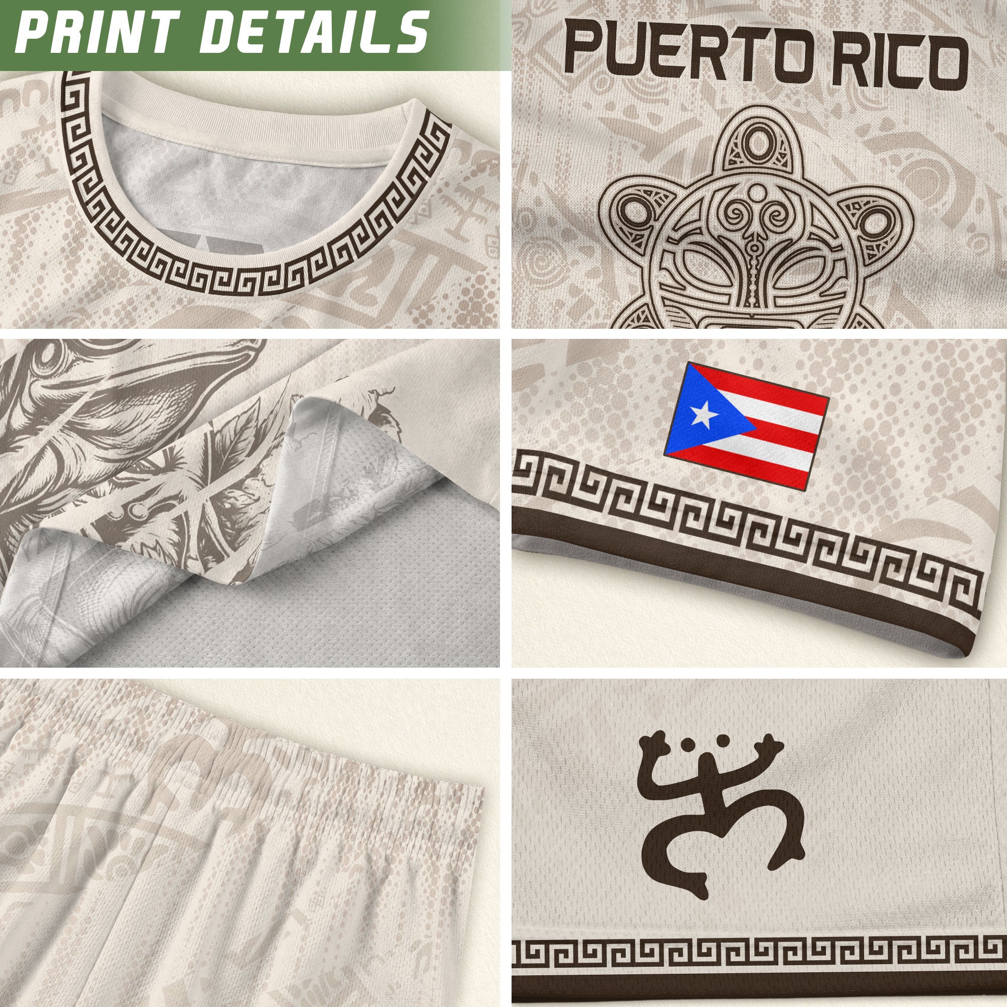 Puerto Rico Soccer Jersey Beige Taino Turtle El Morro Fortress Coqui Frog Shirt