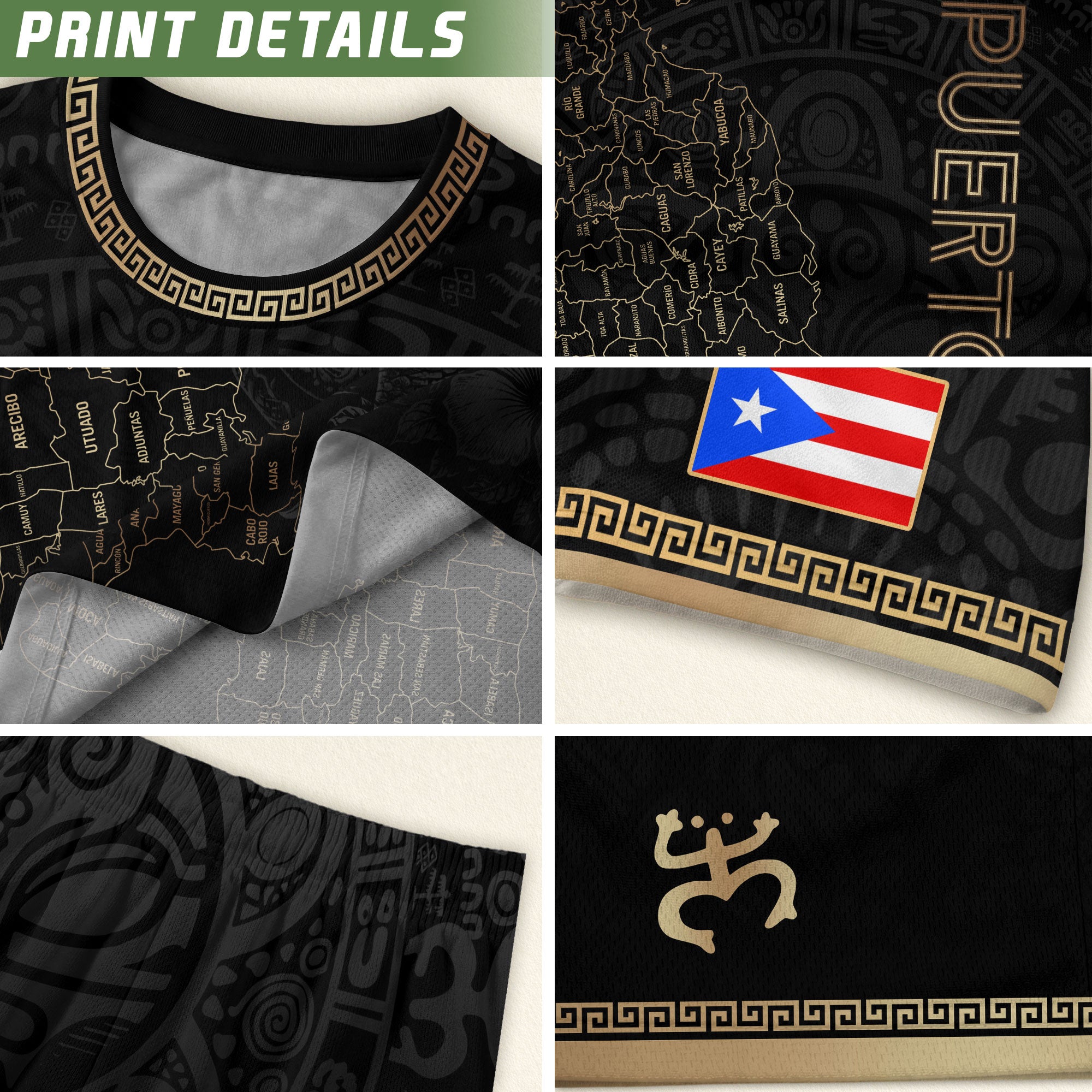 Puerto Rico Soccer Jersey Black Gold Taino Coqui Frog Map Boricua Football Shirt
