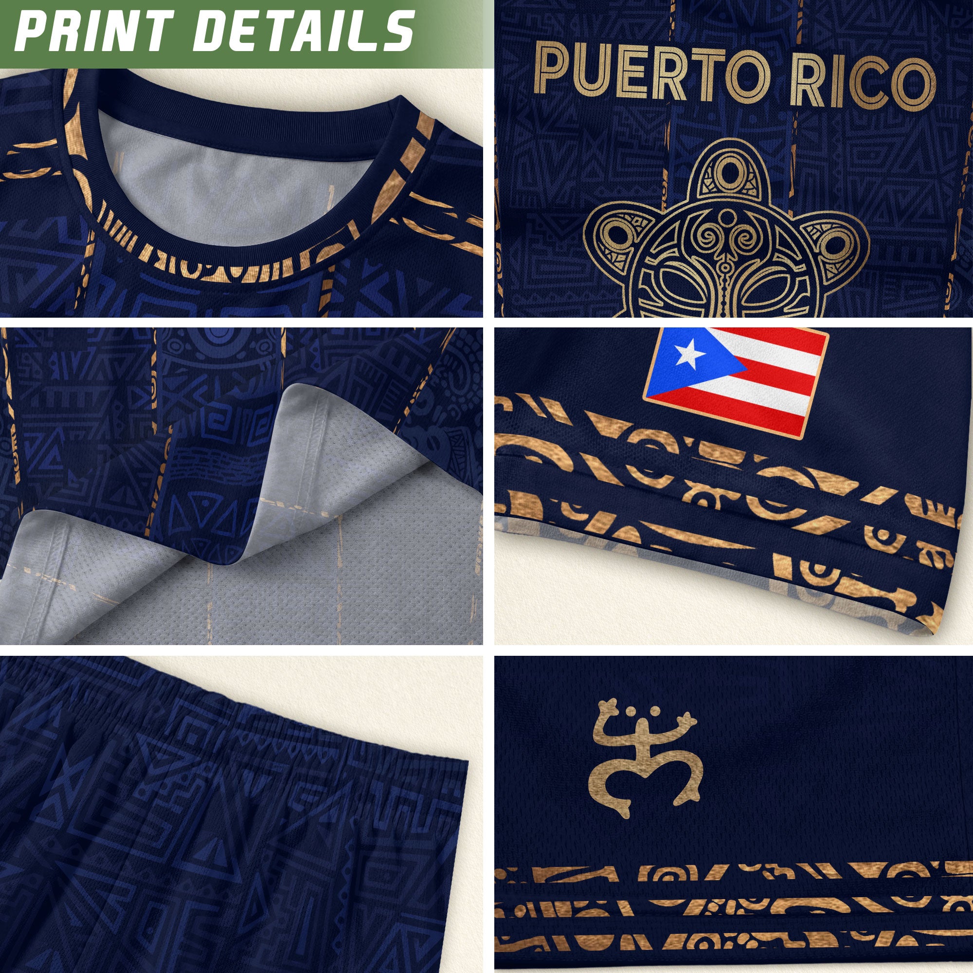 Camiseta de fútbol con máscara taína boricua azul marino de Puerto Rico, bandera tribal, orgullo nacional