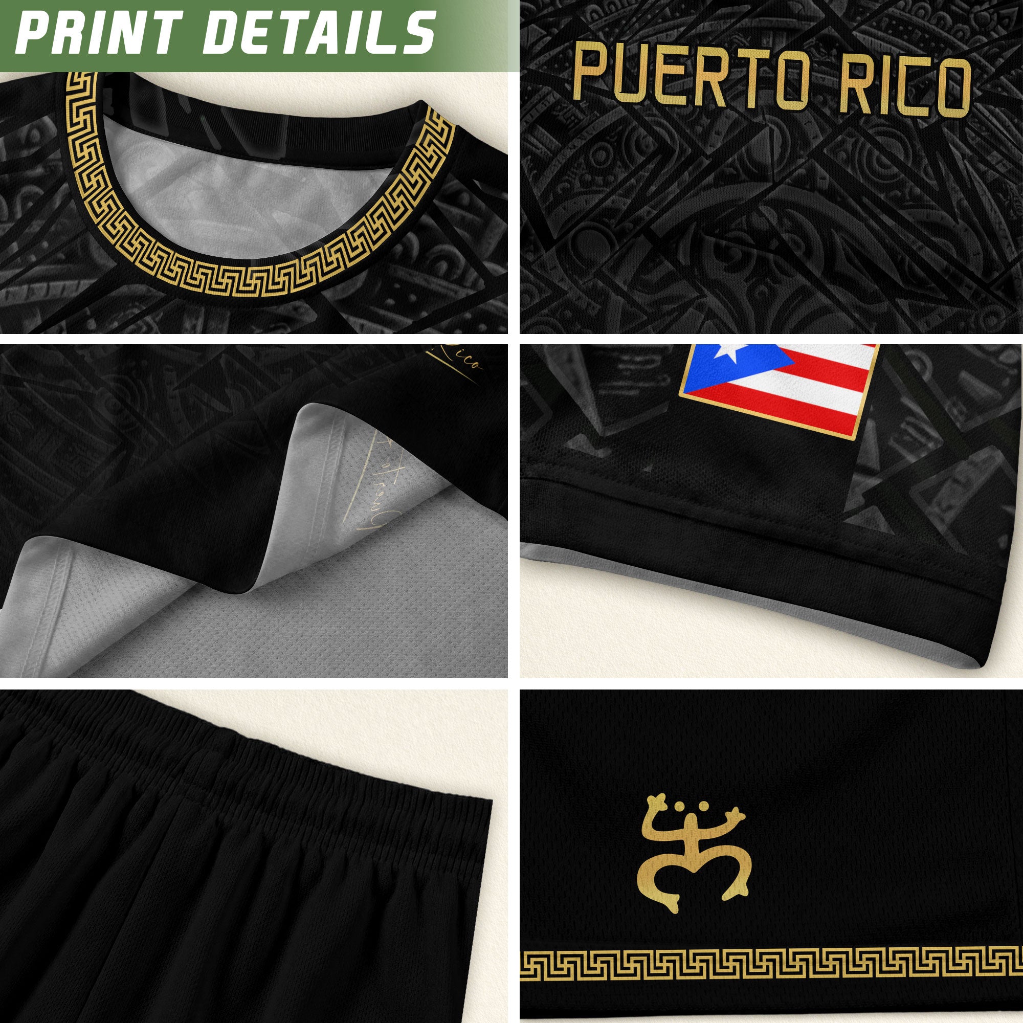 Puerto Rico Soccer Jersey Black Gold Taino Turtle Tribal Apparel Boricua Football Shirt