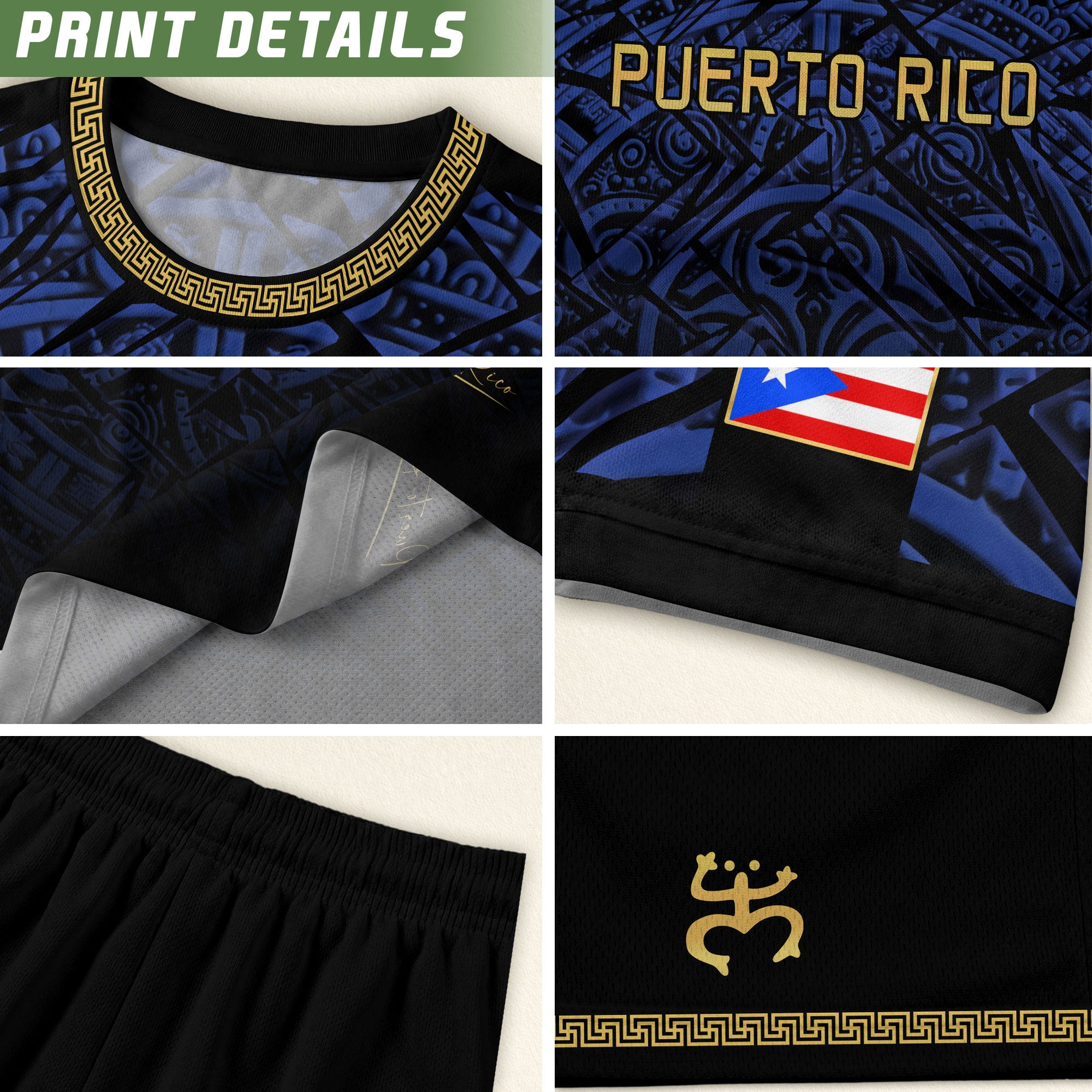 Camiseta de fútbol con máscara taína boricua azul marino de Puerto Rico, bandera tribal, orgullo nacional