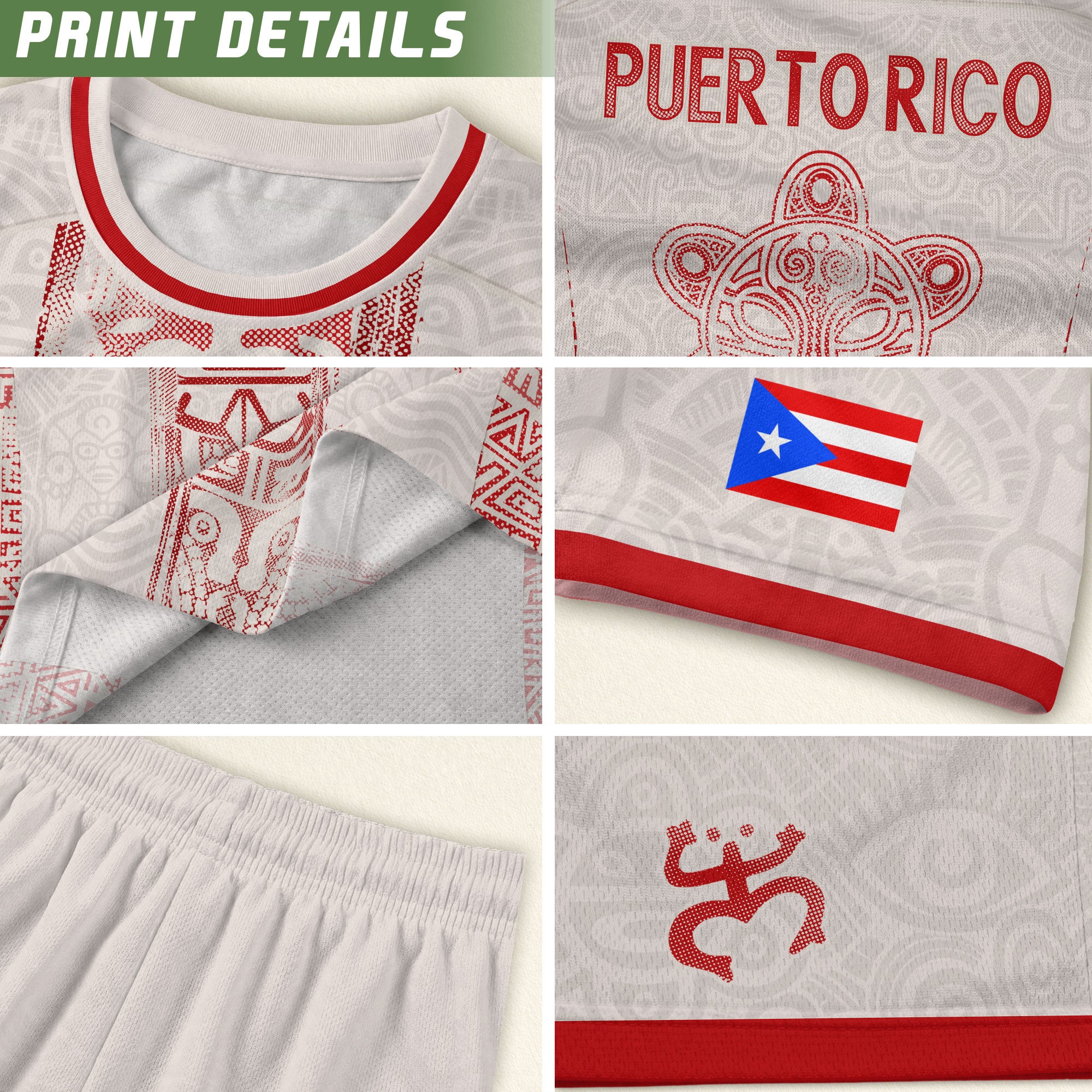 Puerto Rico Soccer Jersey Beige Red Taino Cross Turtle Tribal Pride Apparel