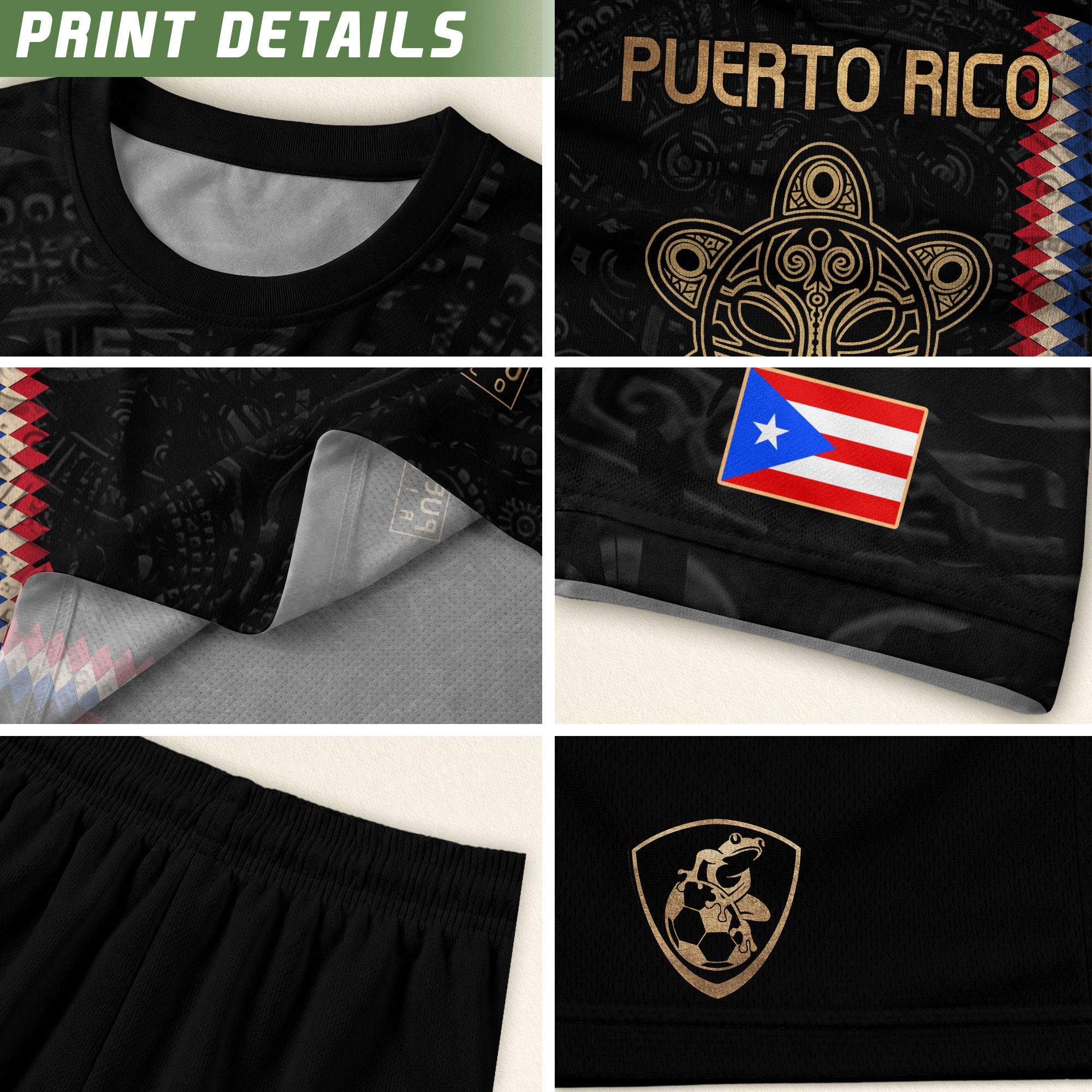 Camiseta de fútbol con máscara taína boricua azul marino de Puerto Rico, bandera tribal, orgullo nacional
