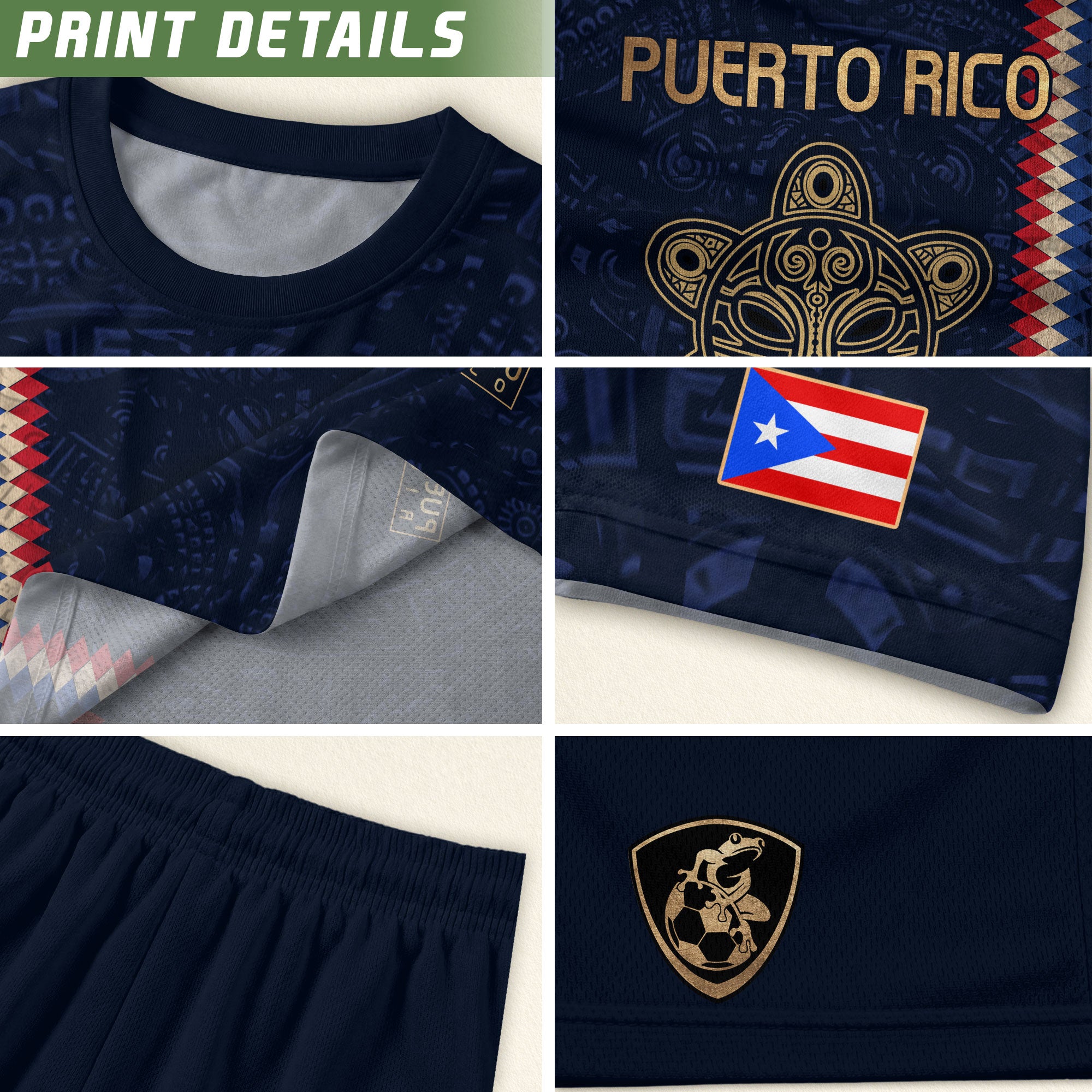 Puerto Rico Soccer Jersey Taino Turtle Navy Gold Chevron Pride Sportswear Tee