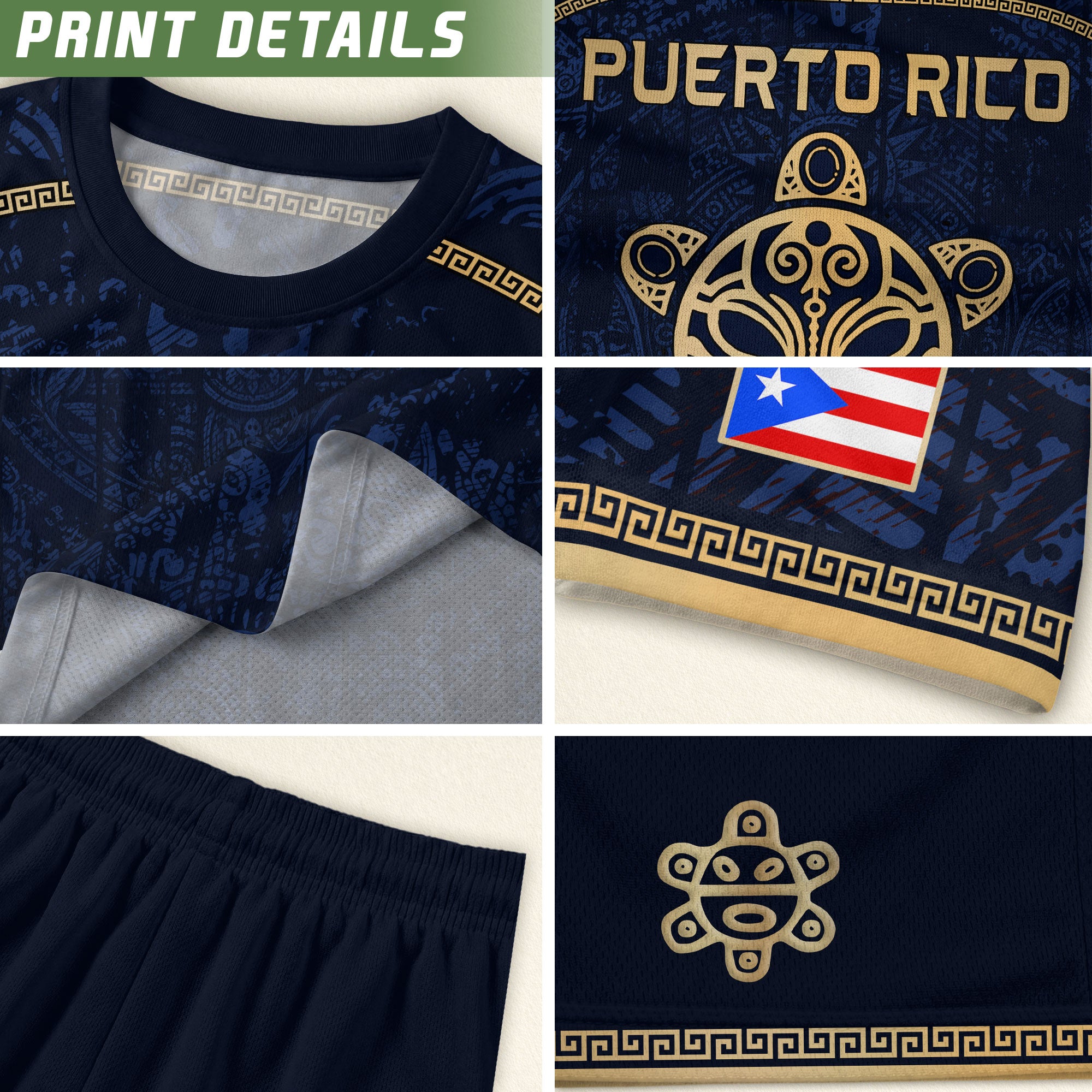 Navy Puerto Rico Soccer Jersey Taino Sea Turtle Tribal Art Pride Men Graphic Tee