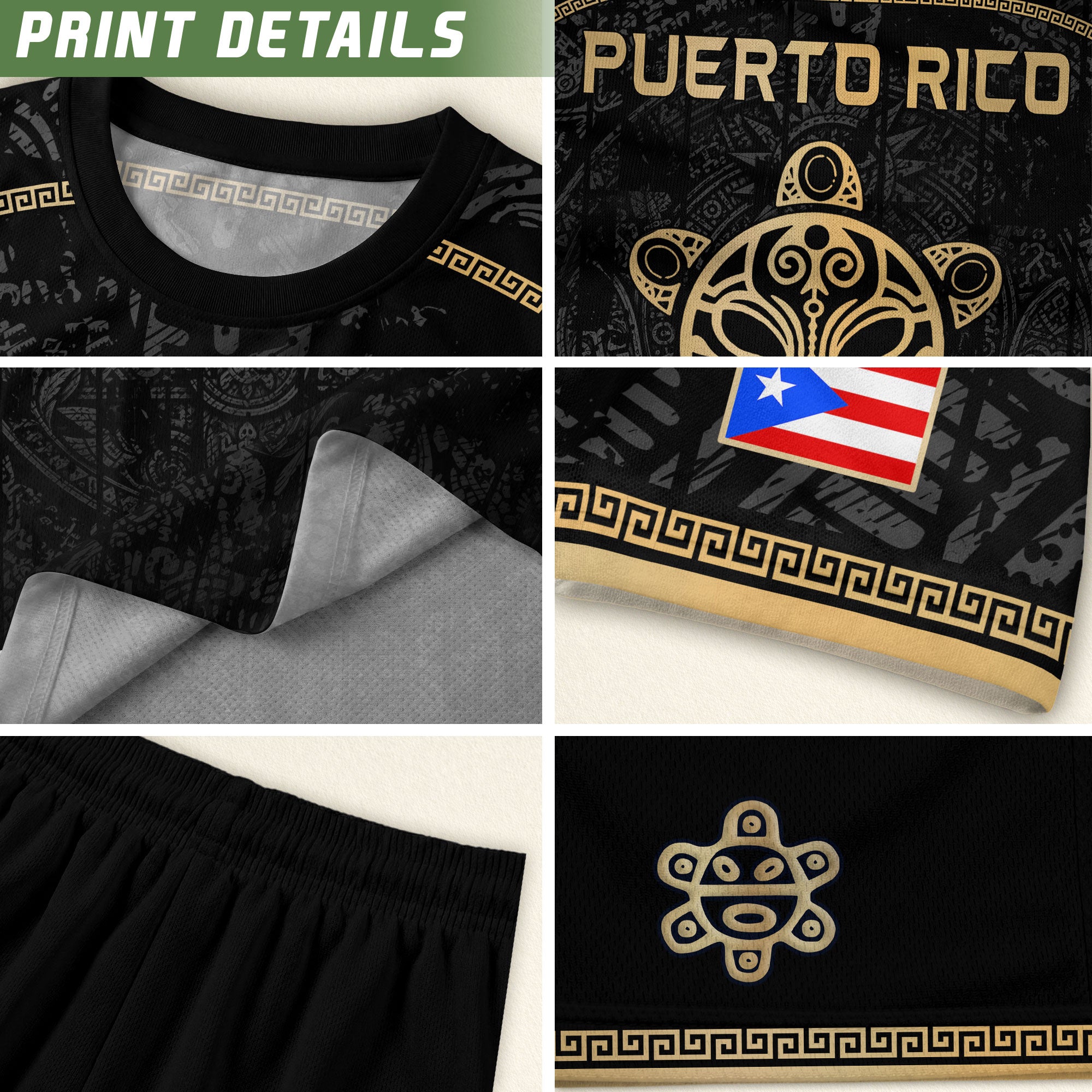 Puerto Rico Soccer Jersey Taino Turtle Coqui Frog Gold Graphic Tee Black Heritage