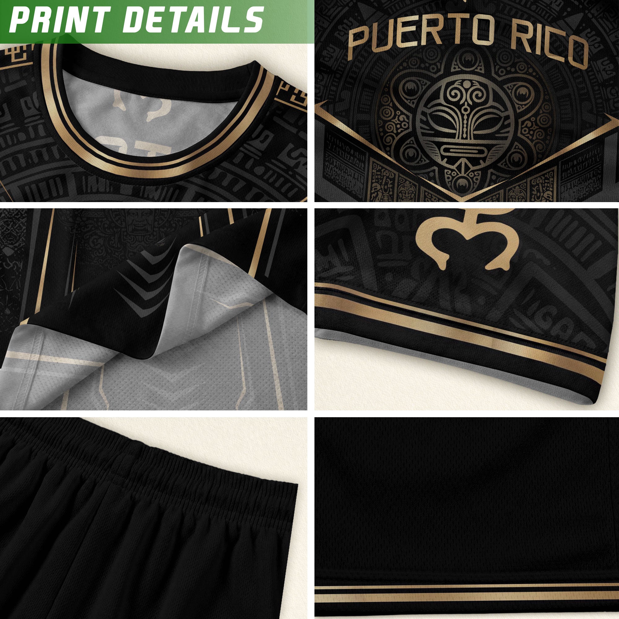 Black Puerto Rico Soccer Jersey Gold Coquí Frog Crest - Taino Sun Tribal Football Shirt