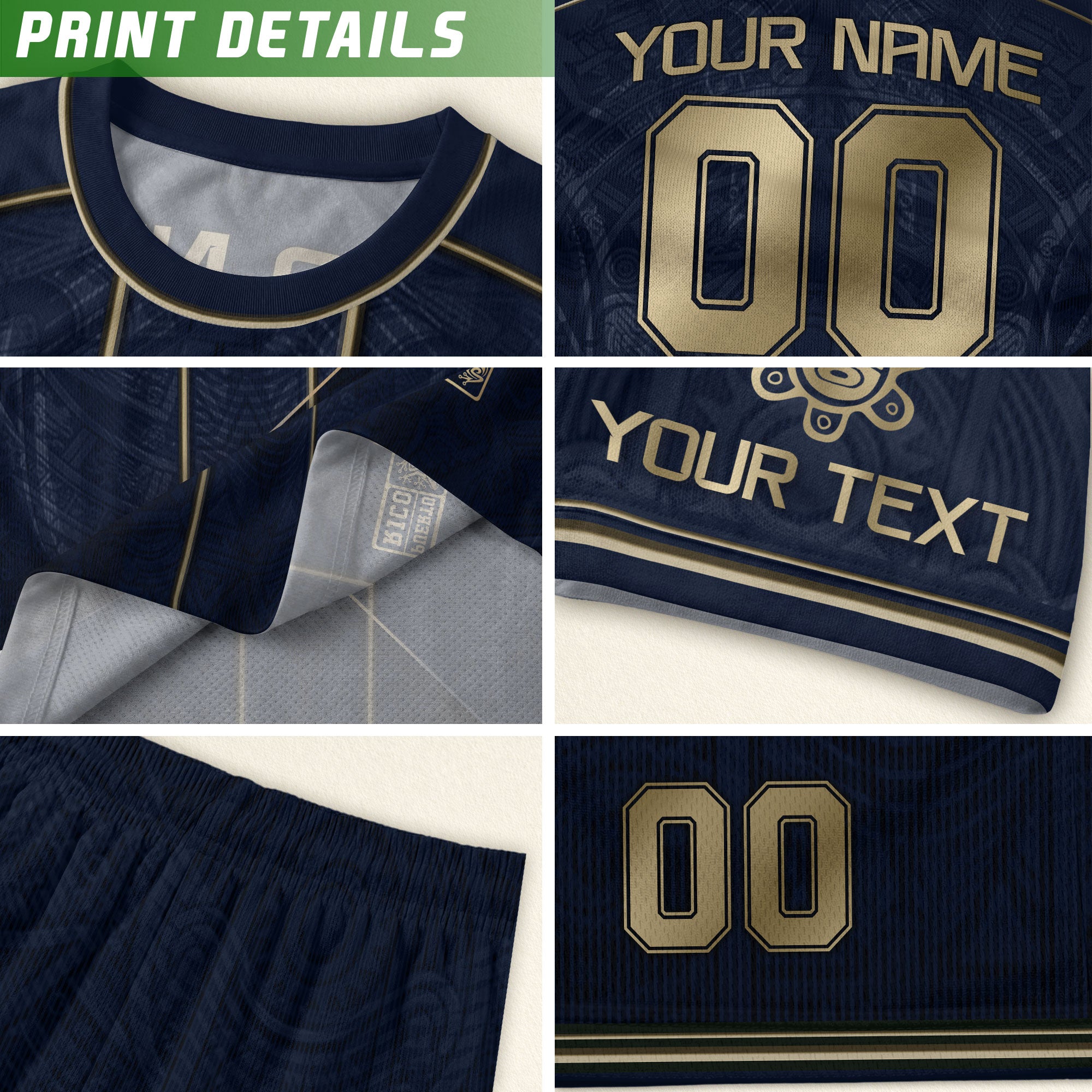 Puerto Rico Soccer Jersey Navy Gold Taino Symbol Personalized Football Shirt