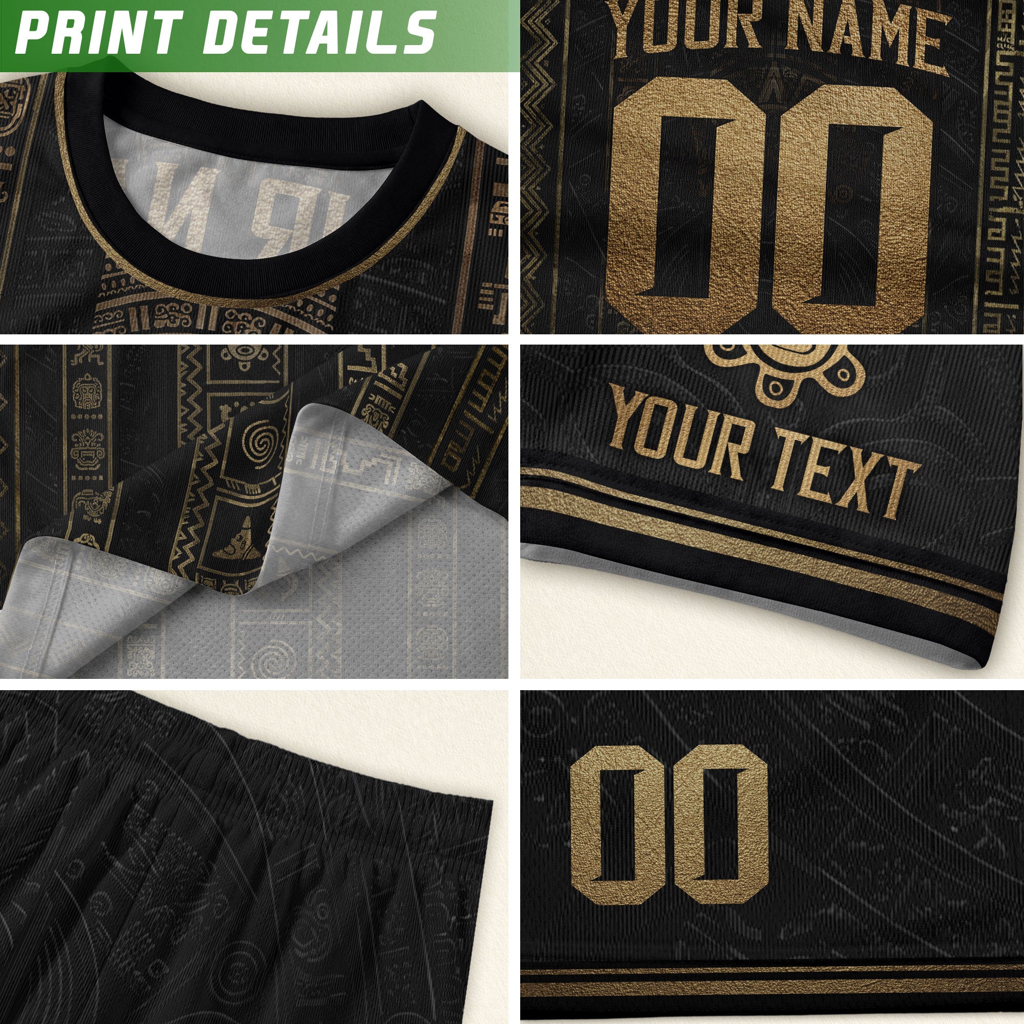 Puerto Rico Soccer Jersey Taino Petroglyph Black Gold Personalized Football Shirt