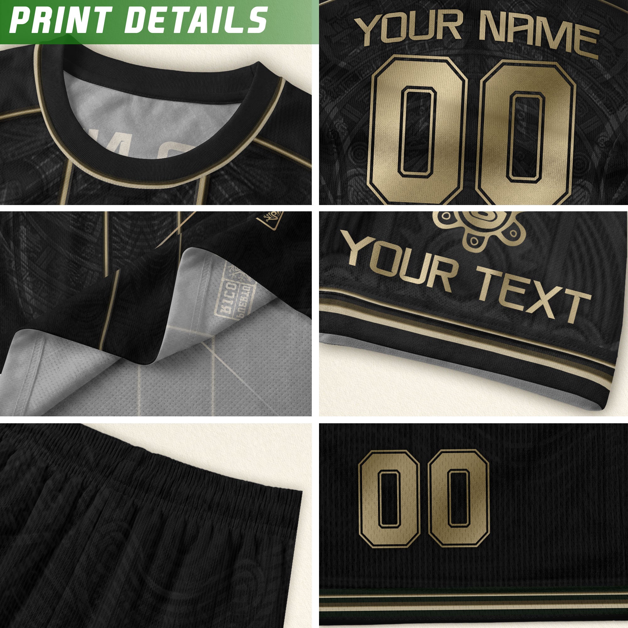 Puerto Rico Soccer Jersey Black Gold Taino Symbol Personalized Football Shirt