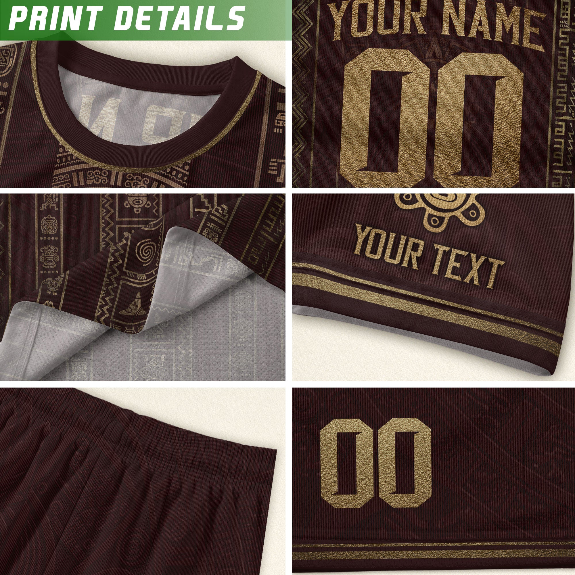 Personalized Puerto Rico Soccer Jersey Maroon Gold Taino Petroglyph Football Shirt