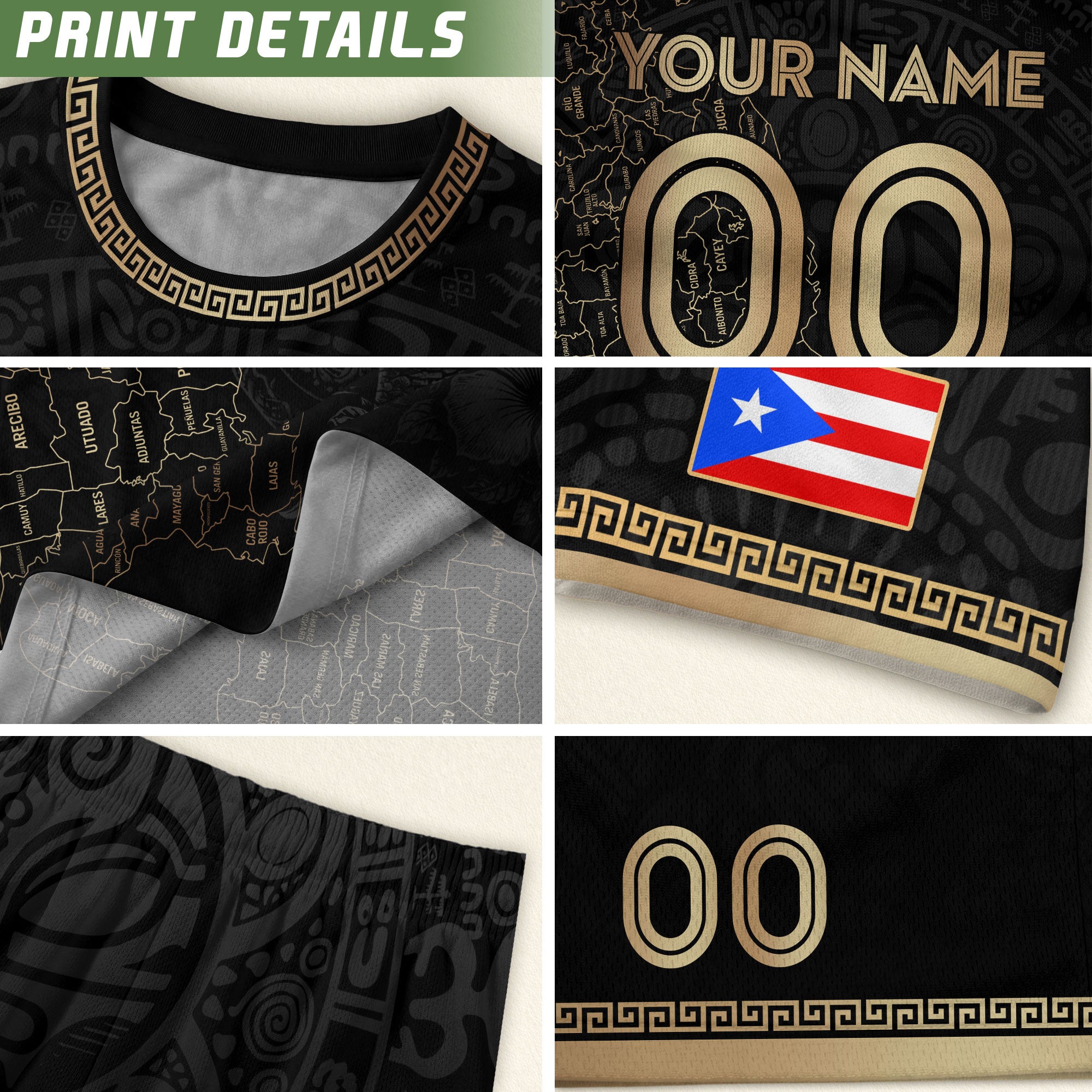 Custom Puerto Rico Soccer Jersey Black Gold Towns Map Coqui Frog Men Women Gift
