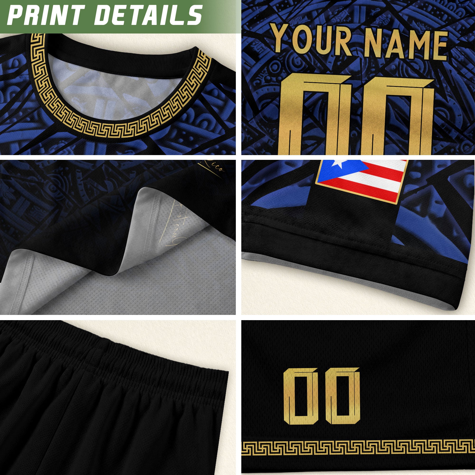 Camiseta de fútbol con máscara taína boricua azul marino de Puerto Rico, bandera tribal, orgullo nacional