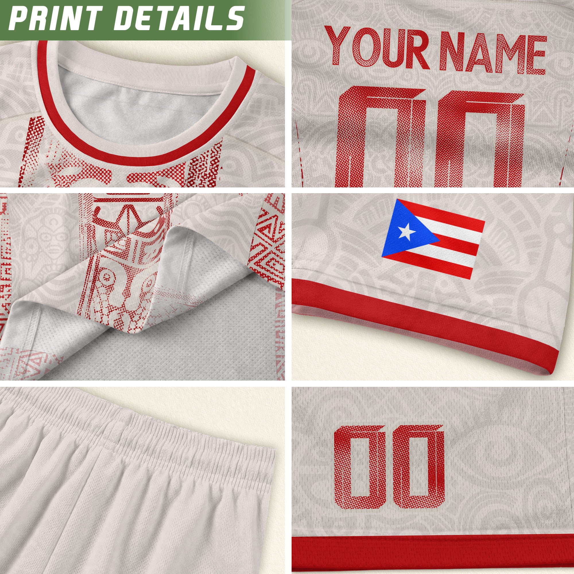 Custom Puerto Rico Soccer Jersey Beige Red – Puerto Rico Shirt, Jersey Men & Women, Puerto Rican T-Shirt