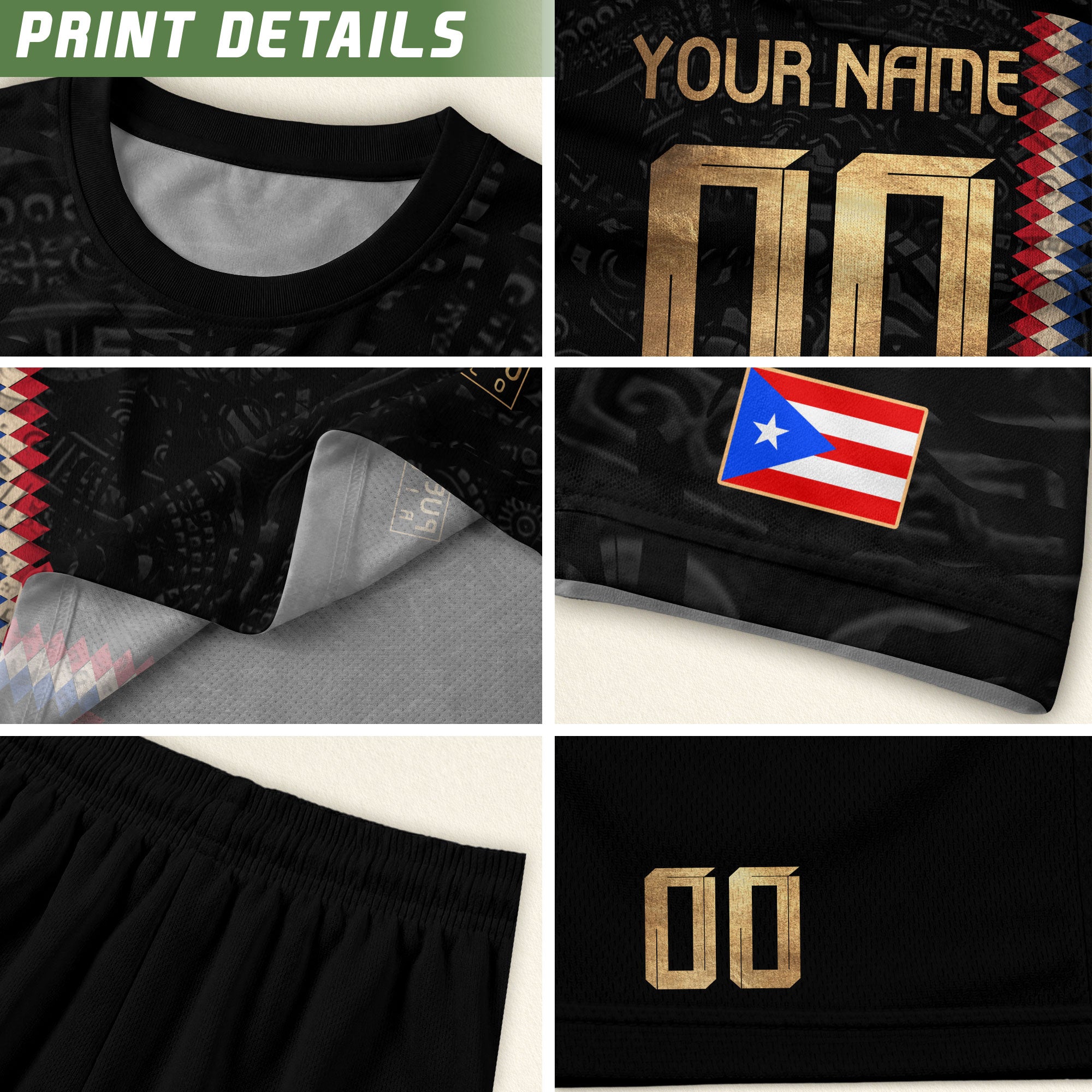 Custom Puerto Rico Soccer Jersey Black Gold – Puerto Rico Shirt, Puerto Rico Jerseys for Fans