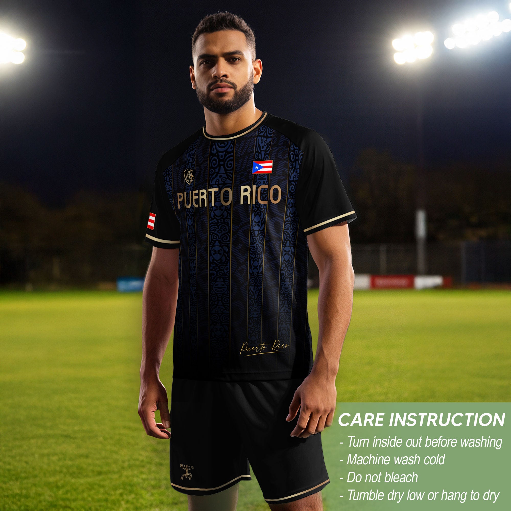 Navy Puerto Rico Soccer Jersey Taino Heritage Gold Coqui Print Boricua Football Shirt Men