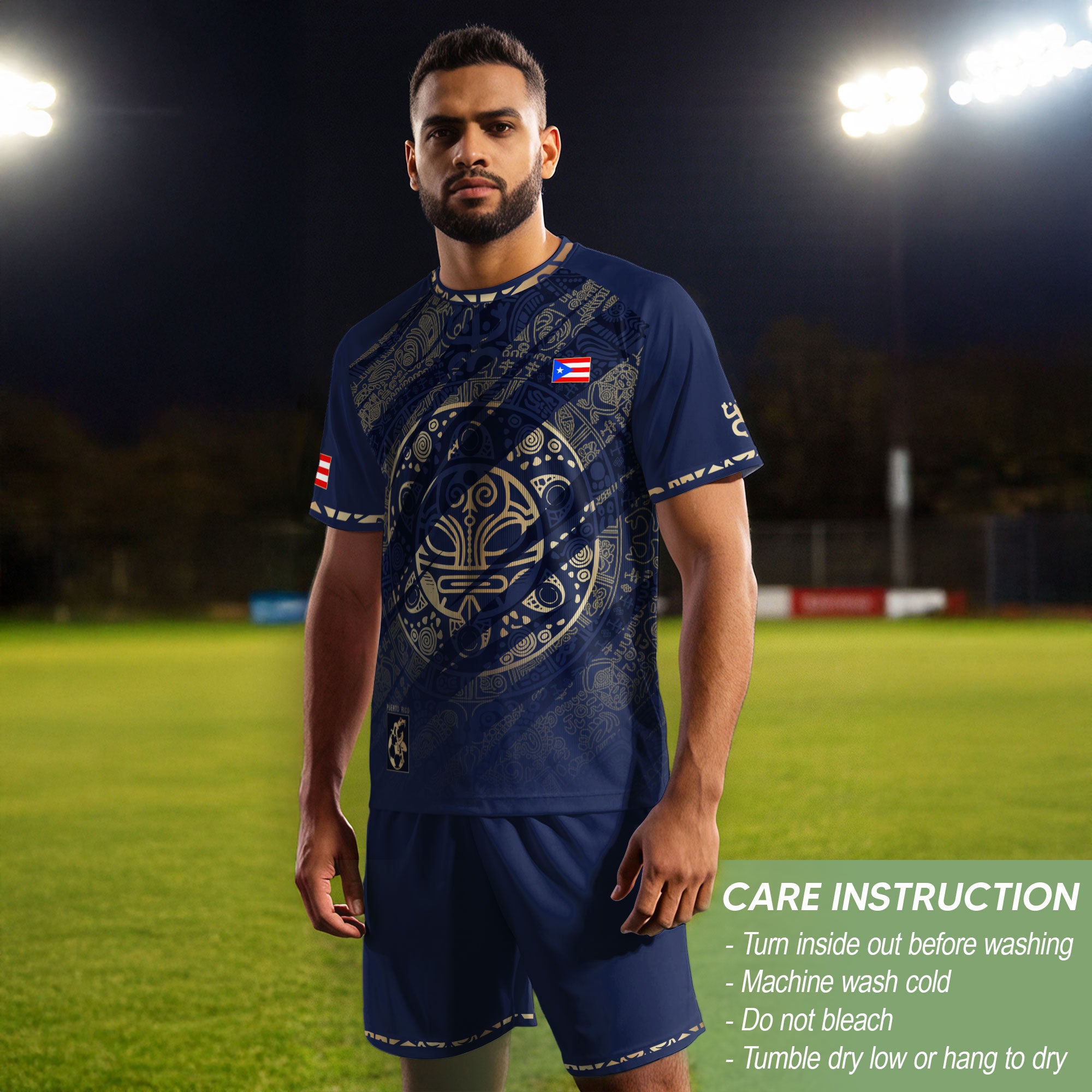 Puerto Rico Soccer Jersey Taino Sun Navy Gold Football Shirt Boricua Apparel Men Gift