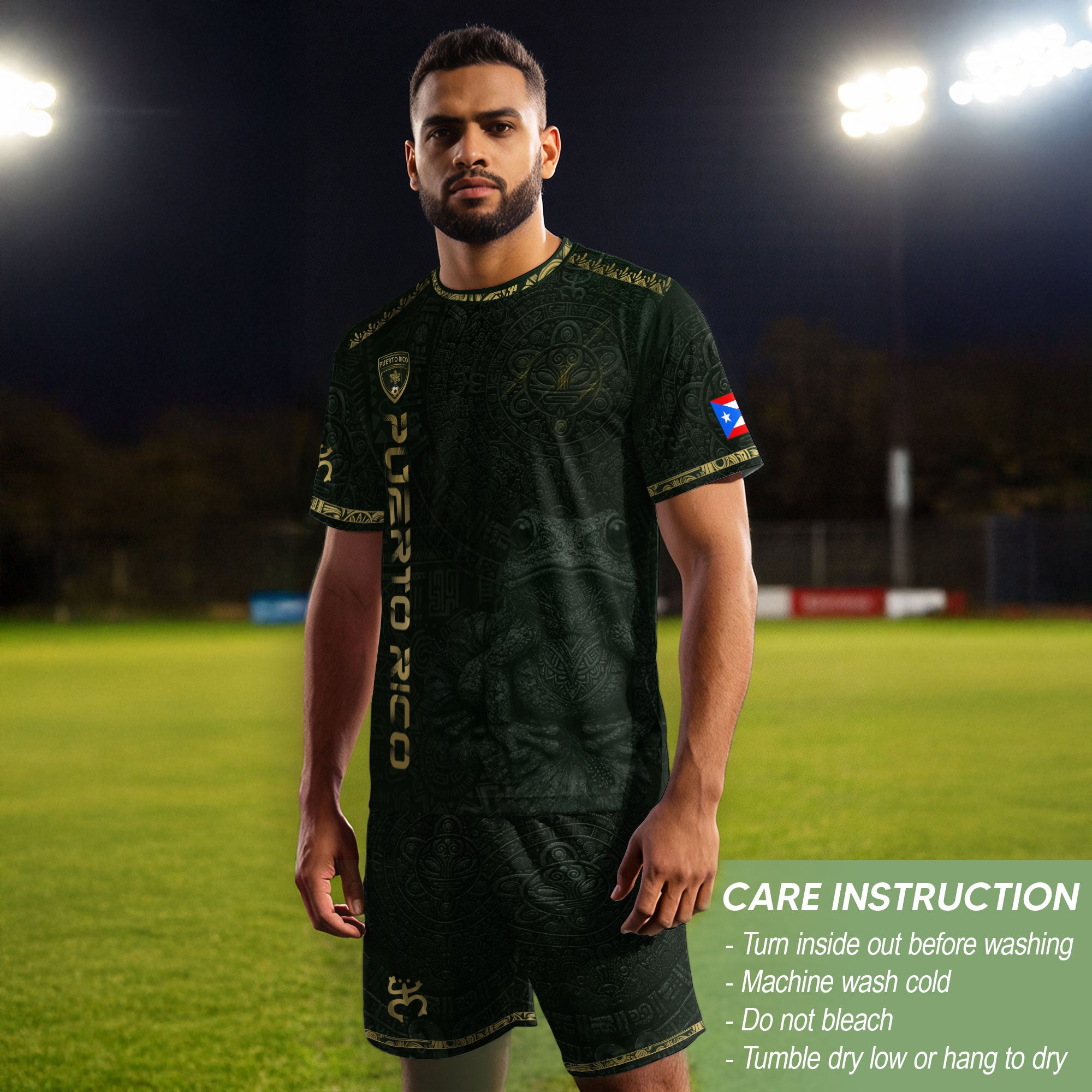 Puerto Rico Soccer Jersey Green Gold Coqui Frog Taino Sun Heritage Football Shirt