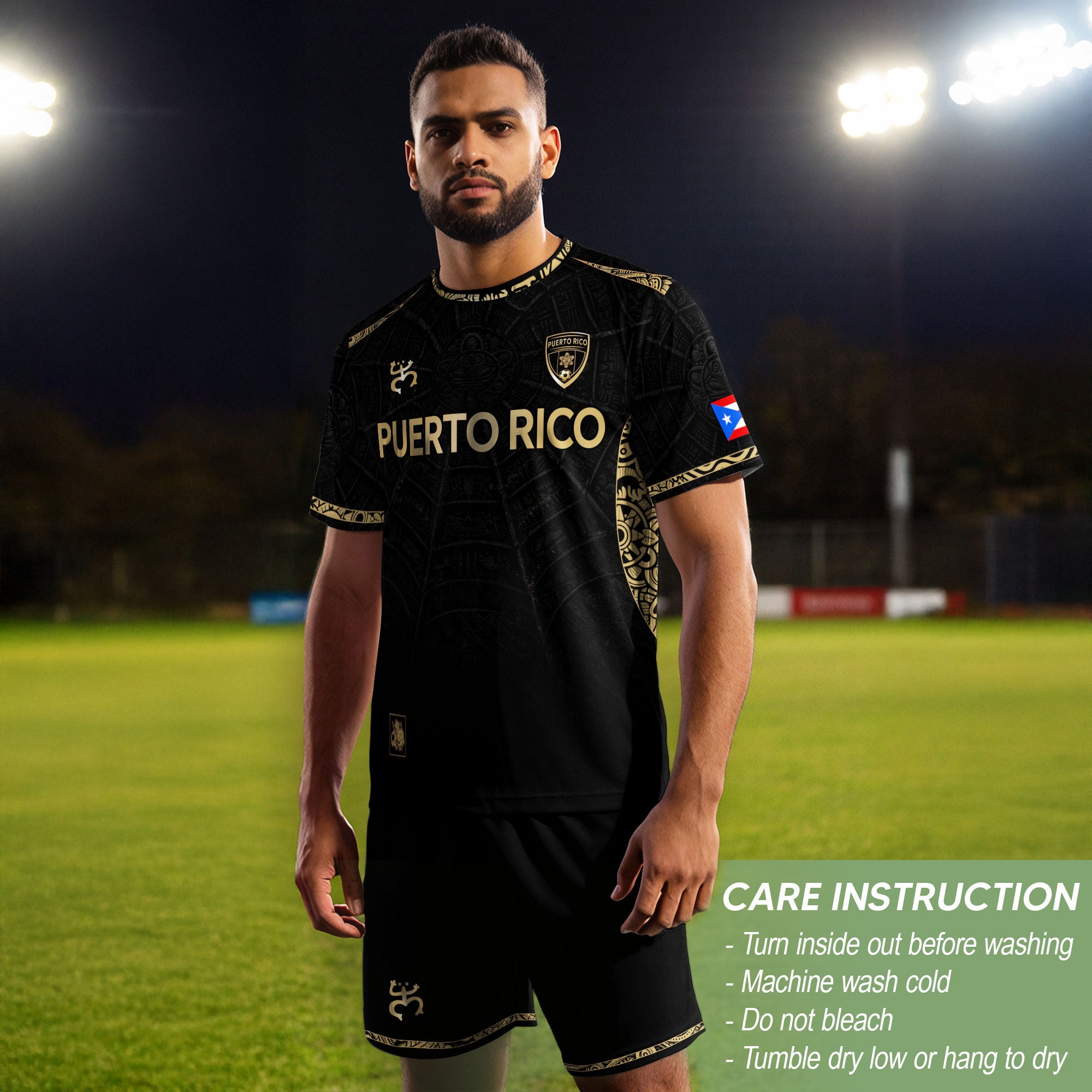 Puerto Rico Soccer Jersey Black Gold Taino Sun Heritage Football Shirt