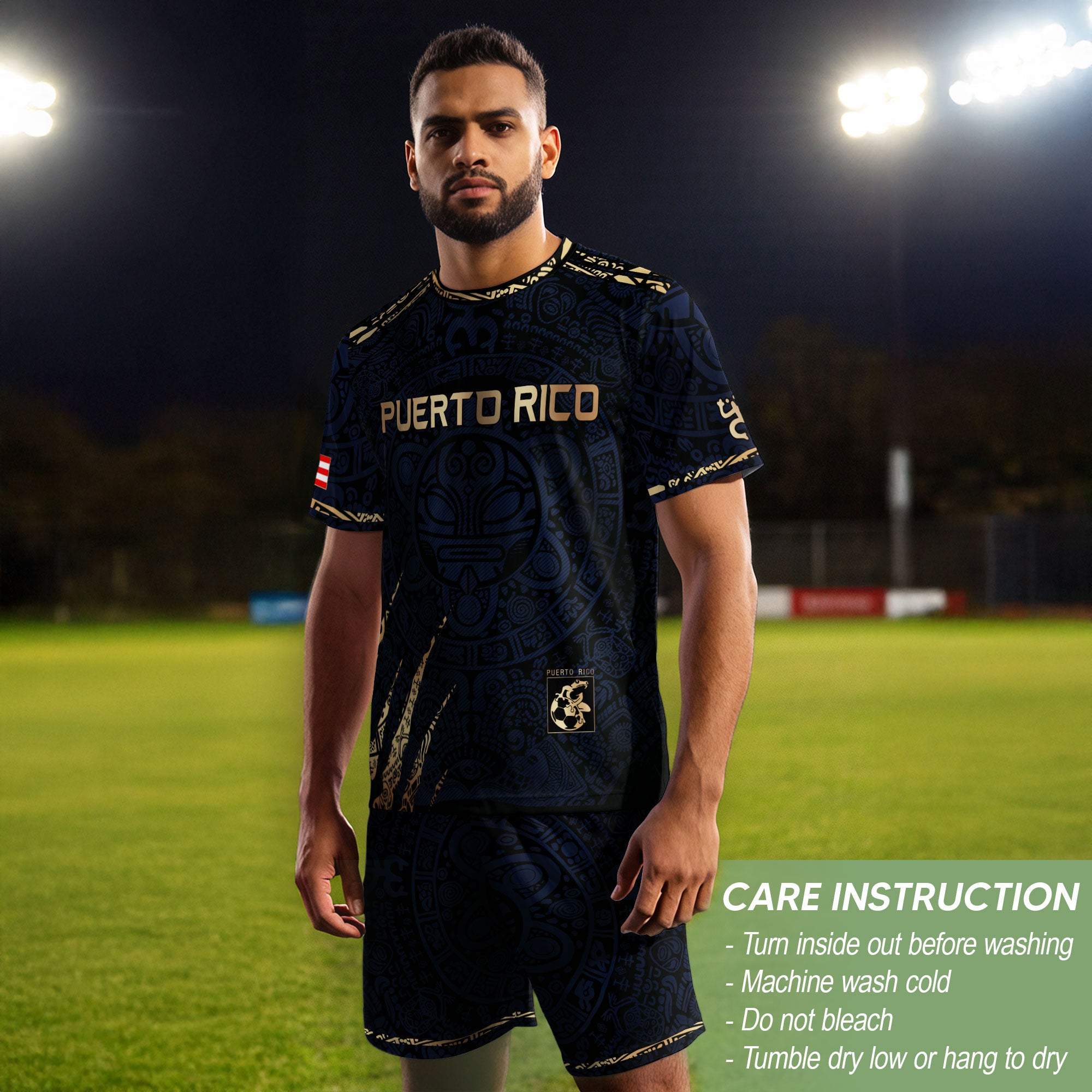 Camiseta de fútbol con máscara taína boricua azul marino de Puerto Rico, bandera tribal, orgullo nacional