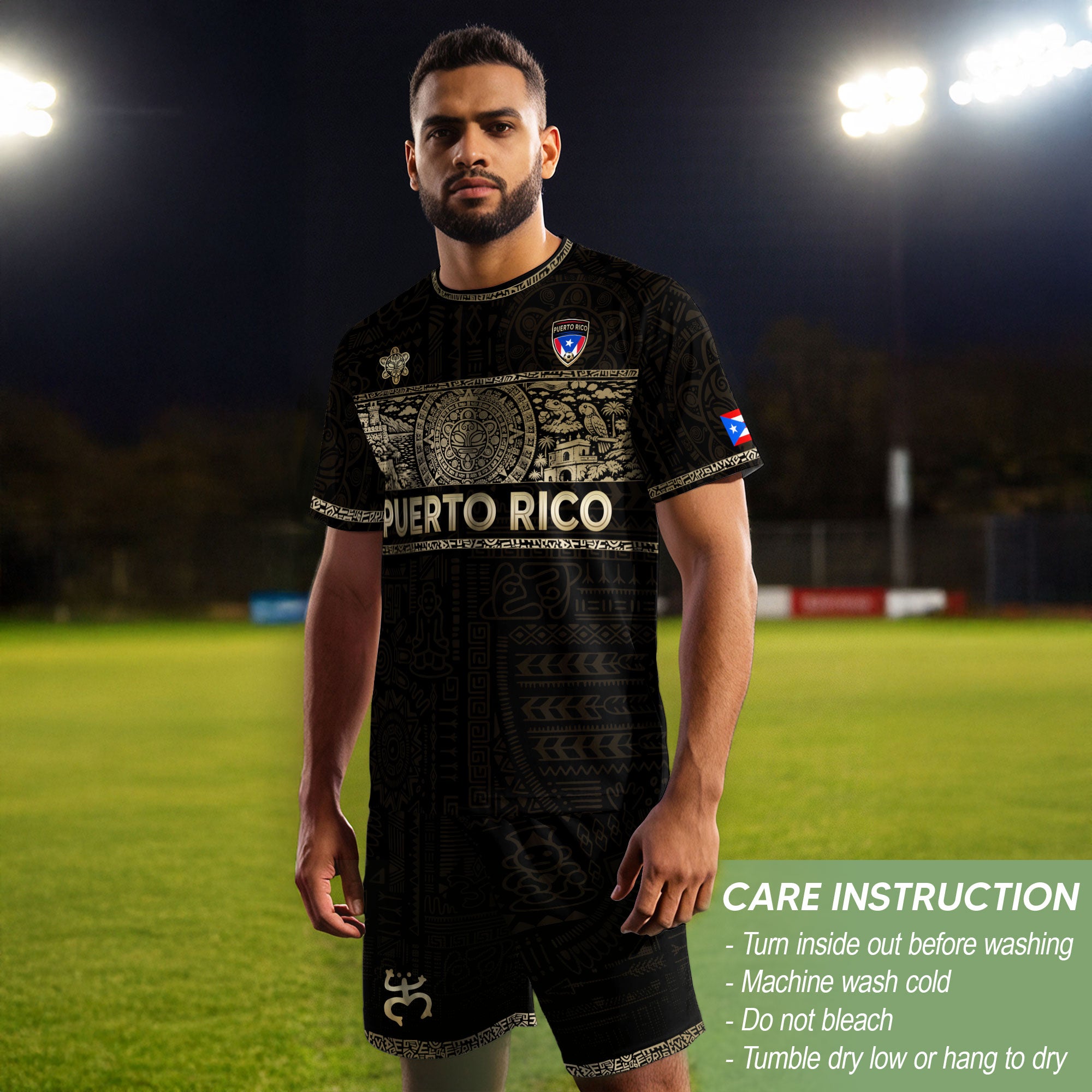 Puerto Rico Soccer Jersey - Black Taino Culture Heritage Gold Edition Football Shirt