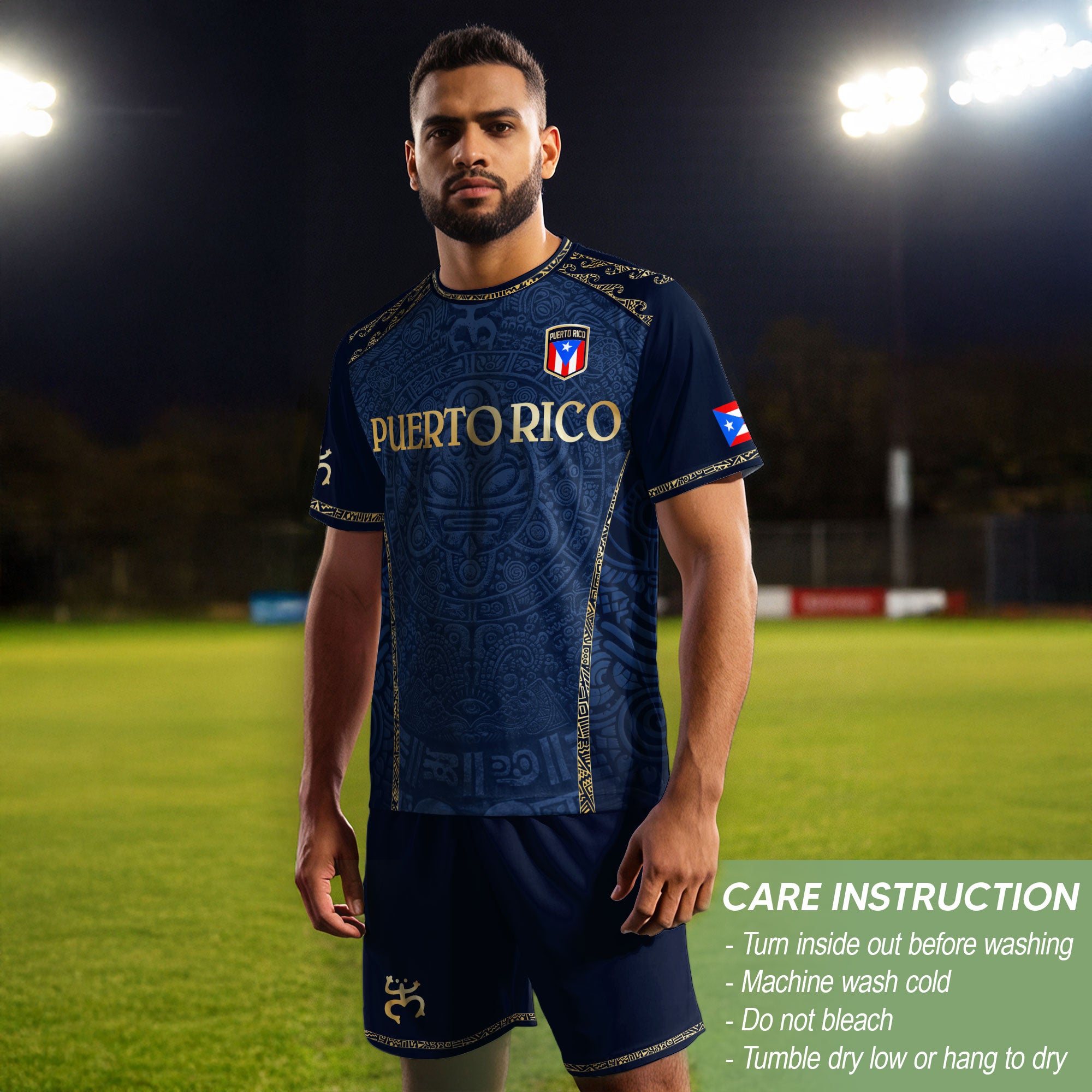 Puerto Rico Soccer Jersey - Navy and Gold Taino Sun Heritage Football Shirt
