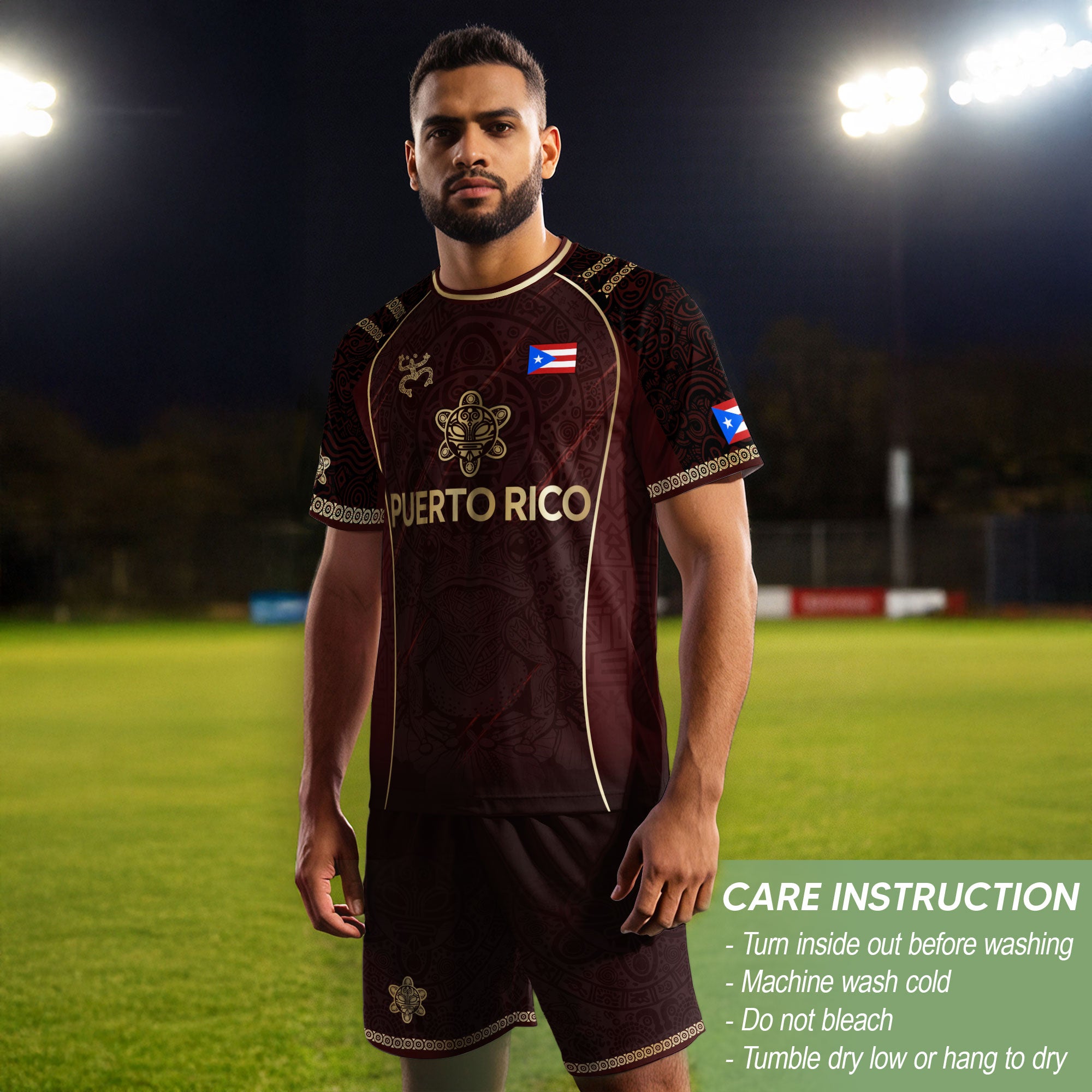 Puerto Rico Soccer Jersey - Maroon Taino Art Coqui Frog Boricua Pride Shirt