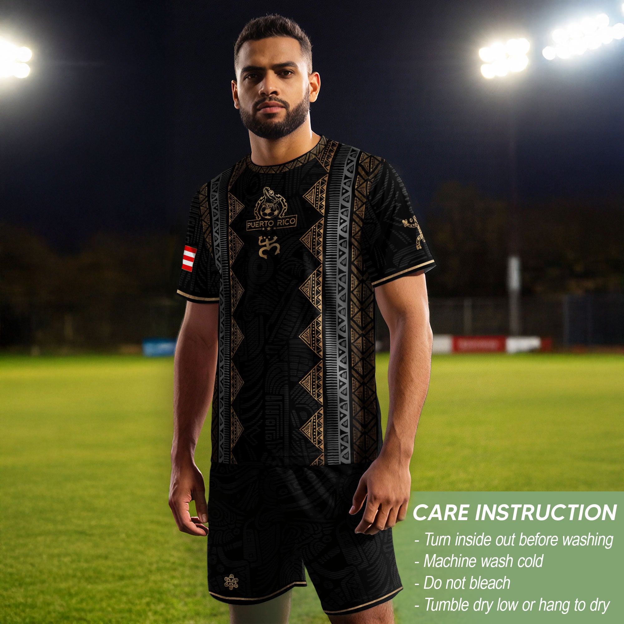 Black Puerto Rico Soccer Jersey - Vertical Taino Tribal Stripe Coqui Heritage Shirt