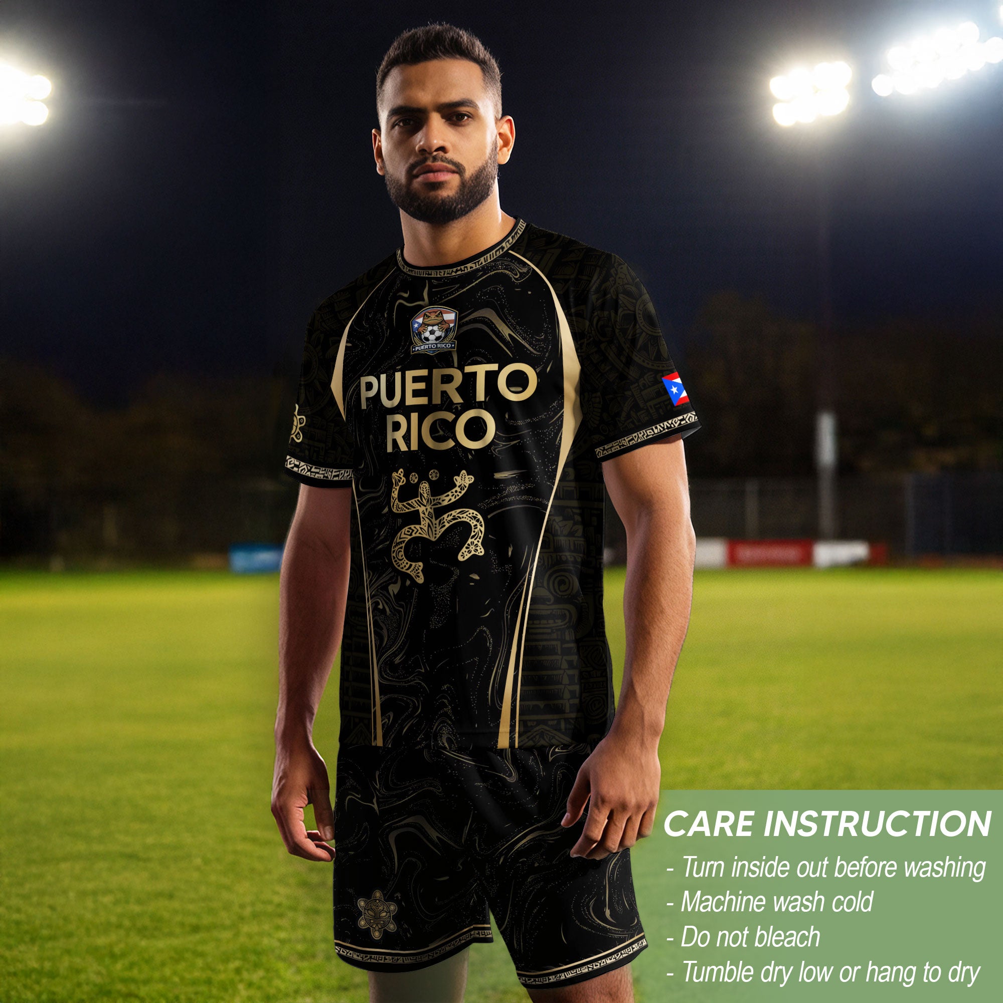 Puerto Rico Heritage Black Gold Coqui Taino Graphic Marble Pattern Pride Soccer Jersey