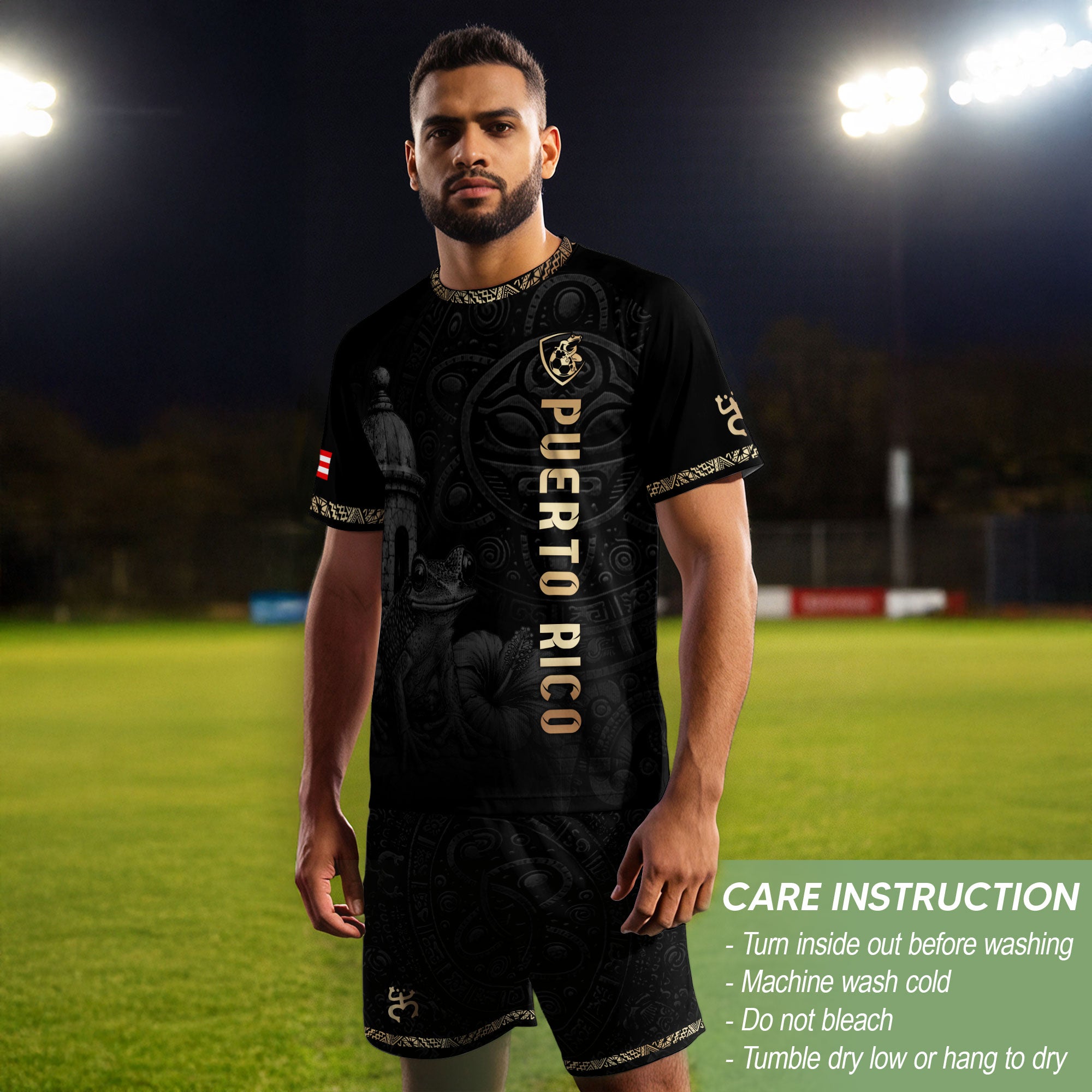 Camiseta de fútbol con máscara taína boricua azul marino de Puerto Rico, bandera tribal, orgullo nacional