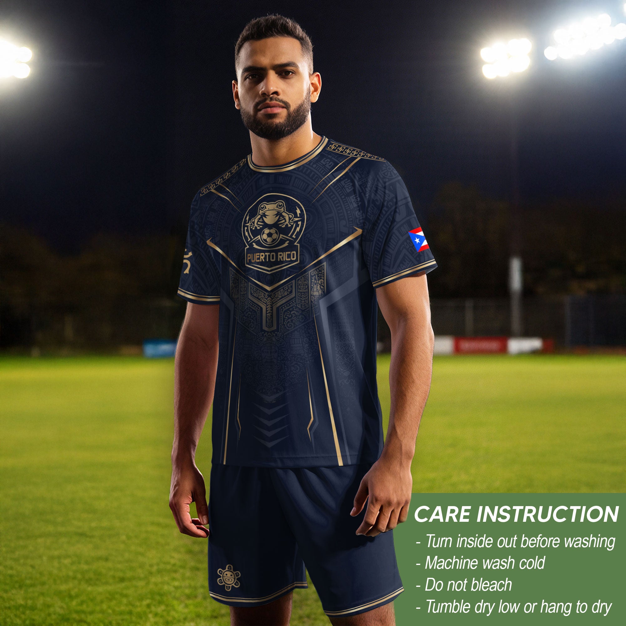 Puerto Rico Soccer Jersey - Navy Gold Taino Coqui Frog Crest Heritage Football Shirt