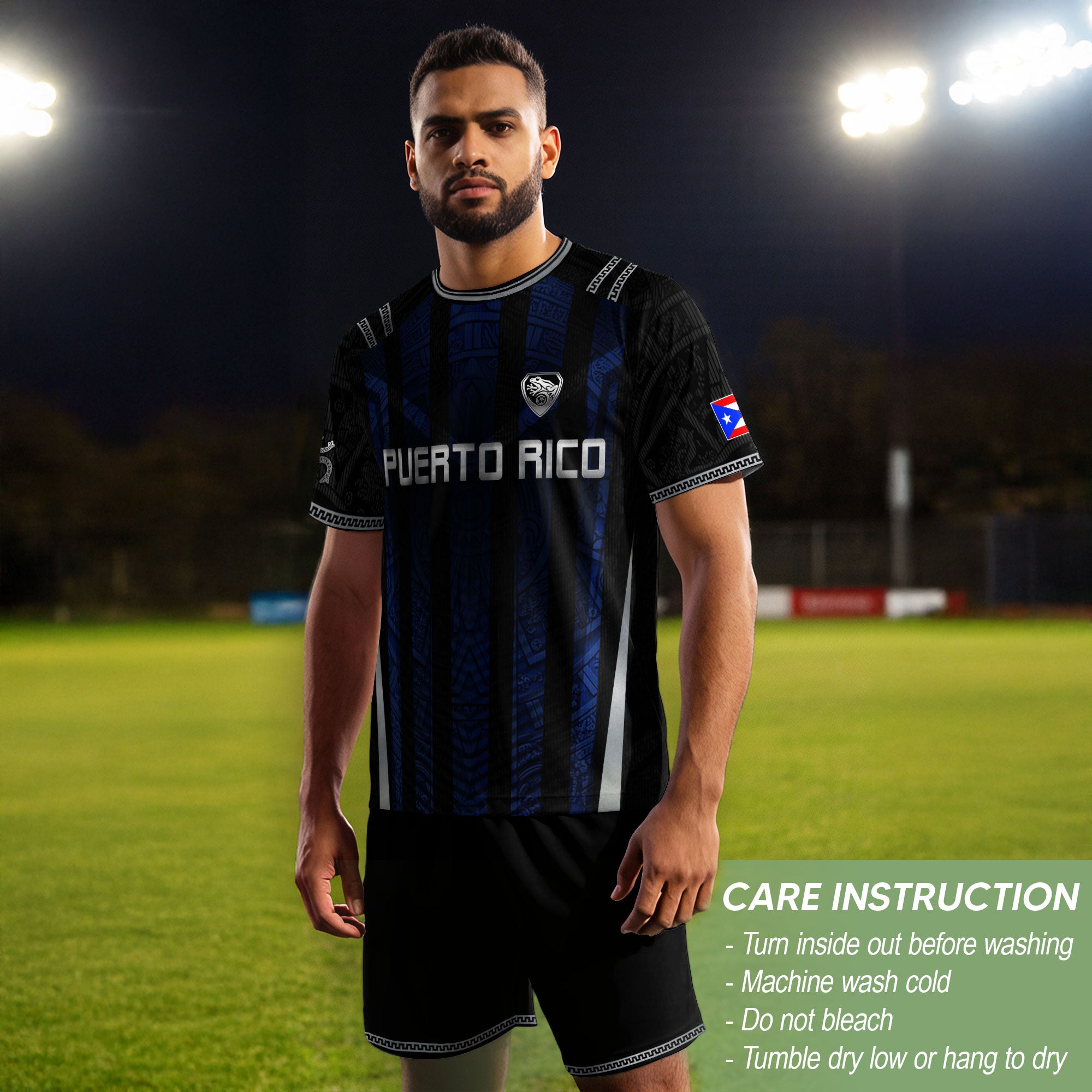 Puerto Rico Soccer Jersey - Midnight Navy & Black Taino Sun Symbol Midnight Blue Training Jersey