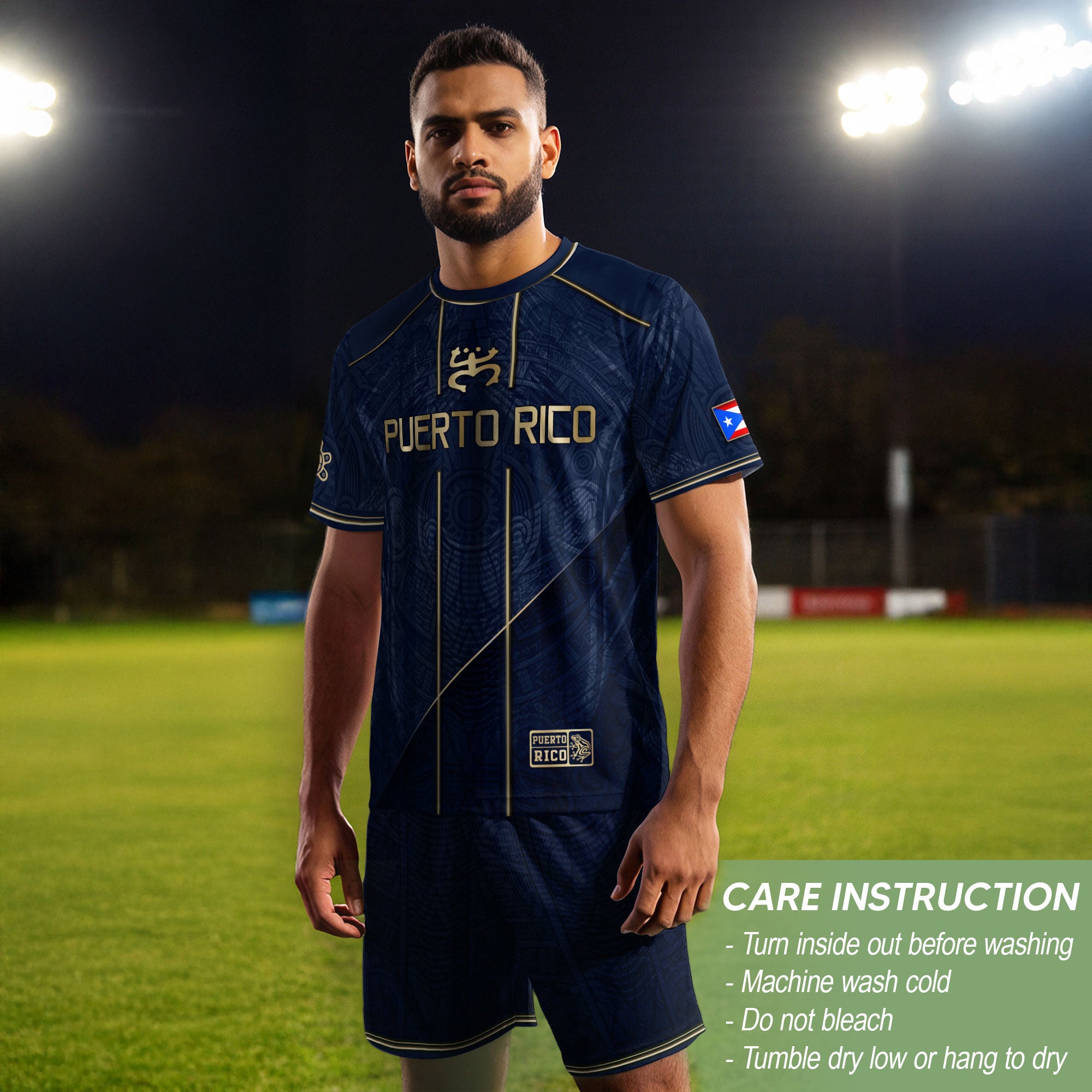 Puerto Rico Soccer Jersey - Elite Navy Gold Taino Pattern Boricua Pride Top