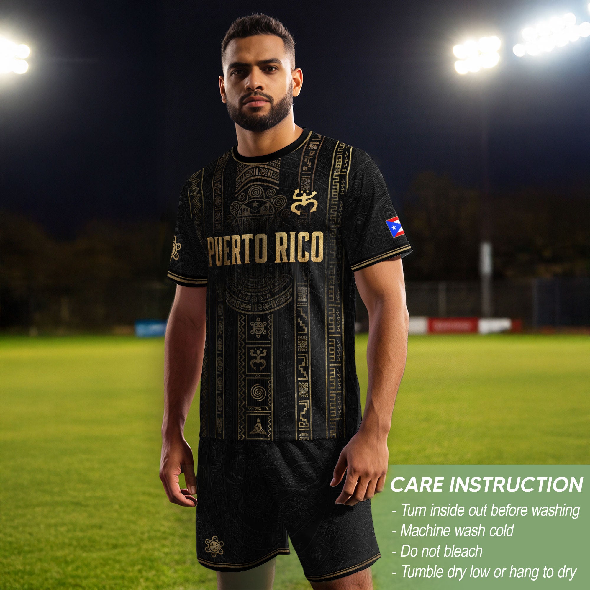 Black Puerto Rico Soccer Jersey Taino Heritage Petroglyph Football Shirt