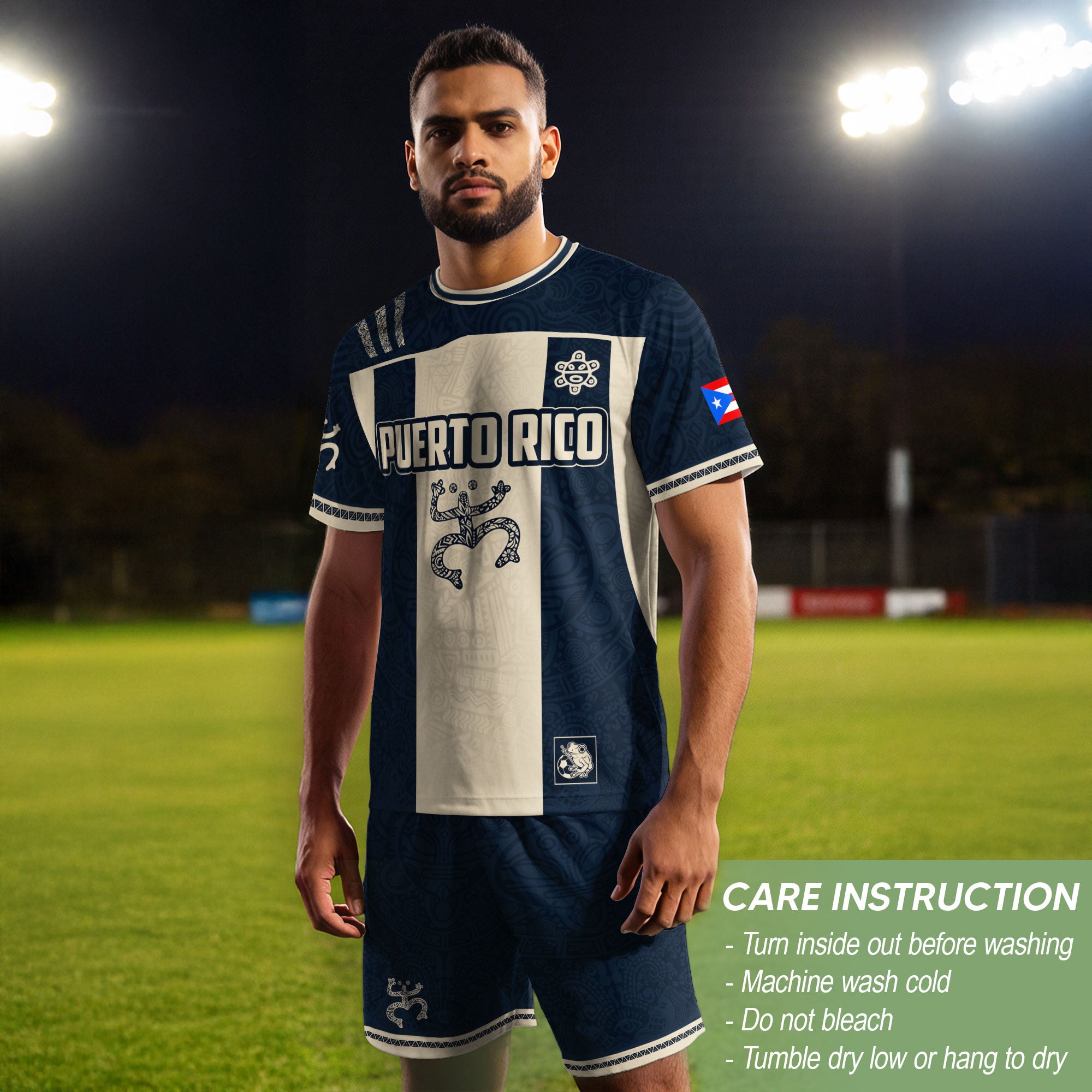 Puerto Rico Soccer Jersey Navy Beige Taino Coqui Flag PR Football Shirt Heritage Gift
