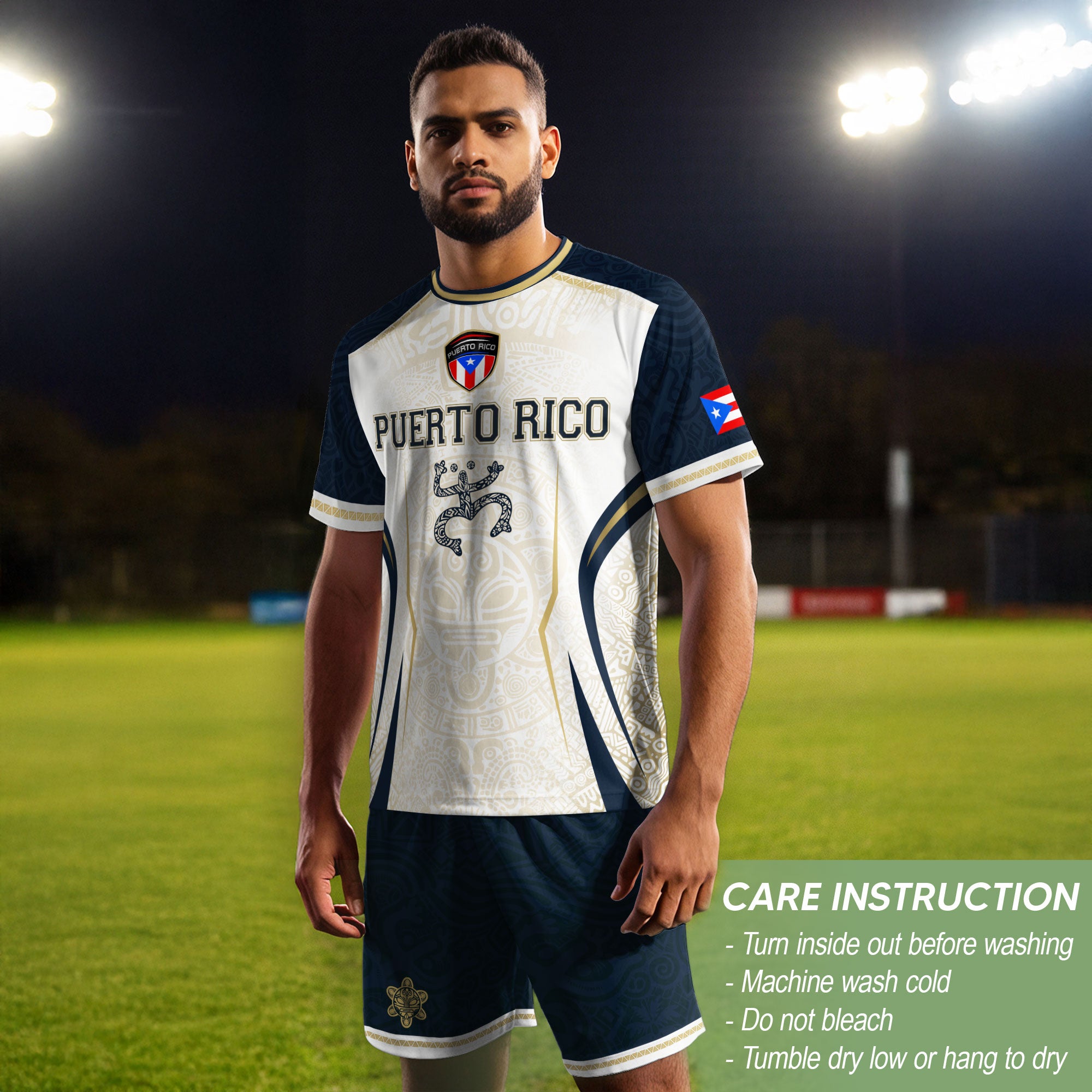 Puerto Rico Soccer Jersey Navy White Taino Coqui Flag PR Football Shirt Heritage