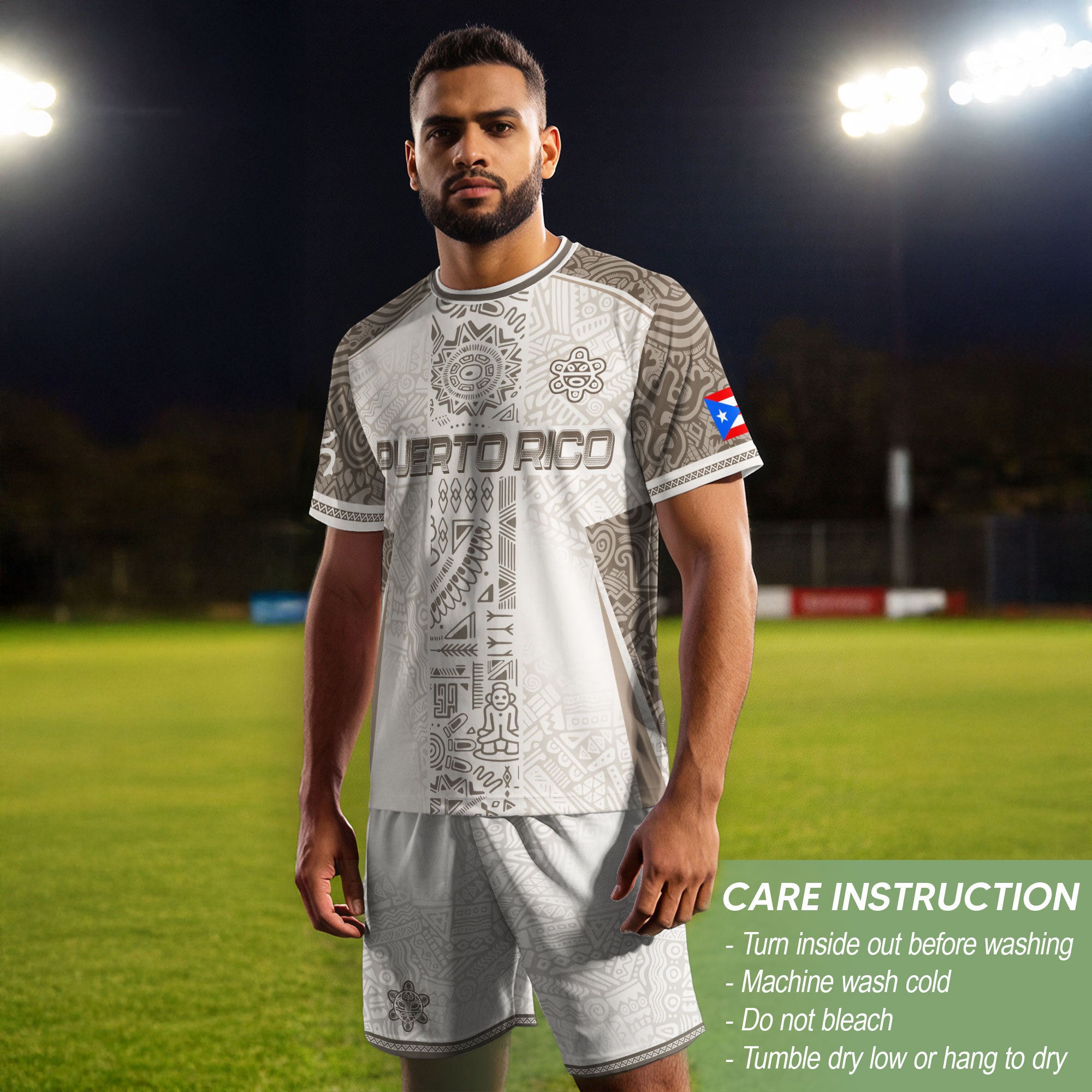 Puerto Rico White Soccer Jersey Tribal Pattern Boricua Pride Football Shirt Unisex