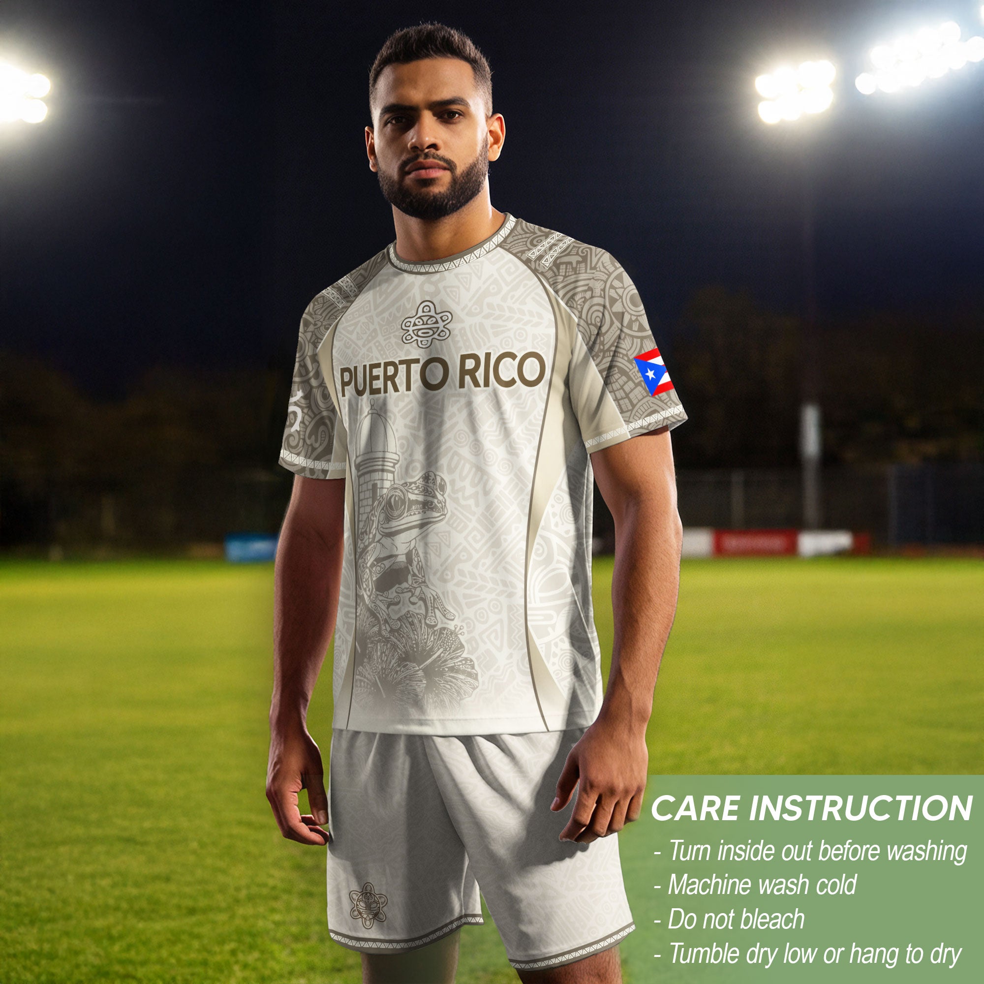 Puerto Rico Beige Soccer Jersey Coqui Tribal Boricua Pride Football Shirt Unisex